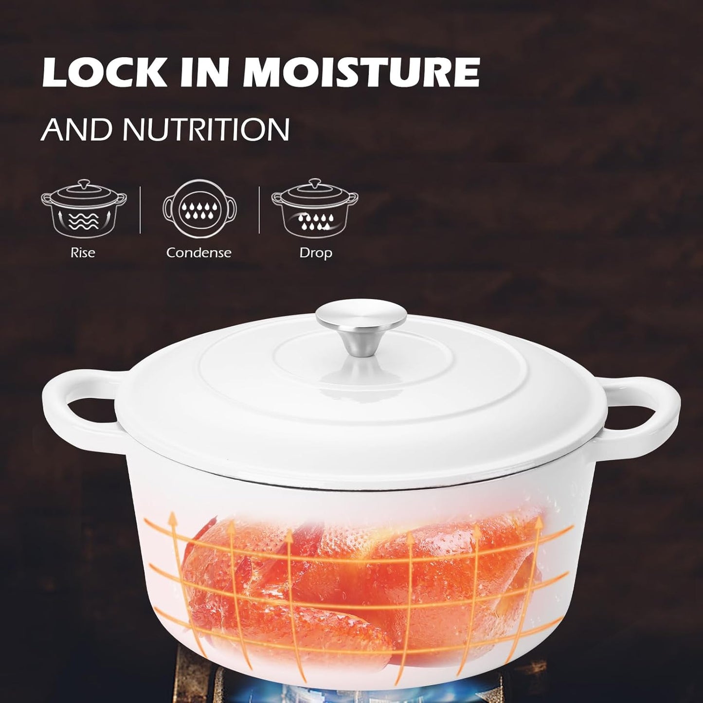 3QT Dutch Oven Pot with Lid, Leonyo 3 Quart Enameled Cast Iron Dutch Oven for Sourdough Bread Baking, Heavy Duty Cookware for Braising, Stews, Roasting, White