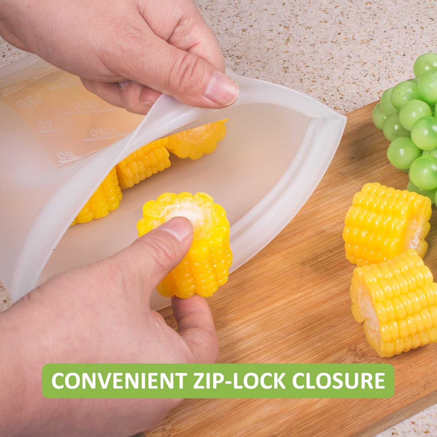 Large Reusable Food Bags 4 Pack, 1.5 Quart(50.7fl.oz) 100% Silicone Storage Bags Stand Up Zip Silicone Food Container, Freezer Microwave Oven Dishwasher Safe, Translucent