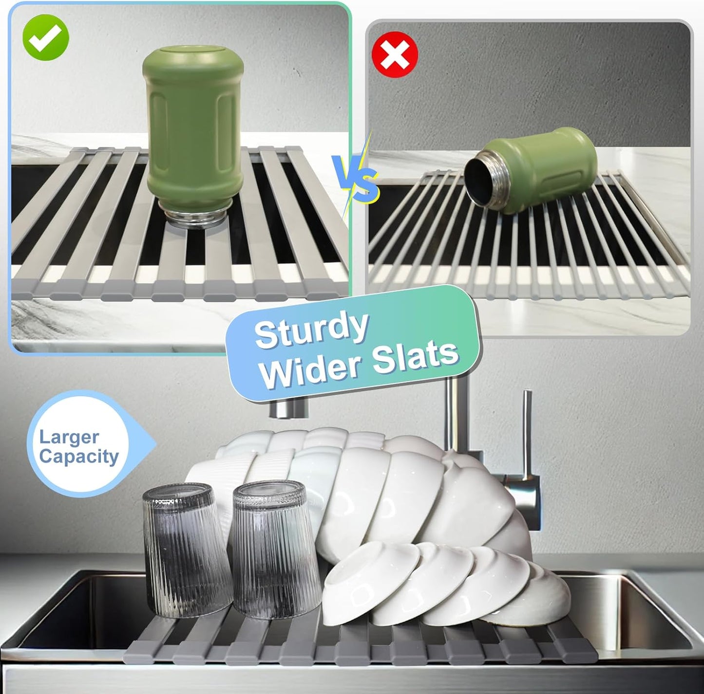 Mamakura Aluminum Alloy Foldable Sink Dish Rack & Cutting Board, 19.09"x13.31", Gray