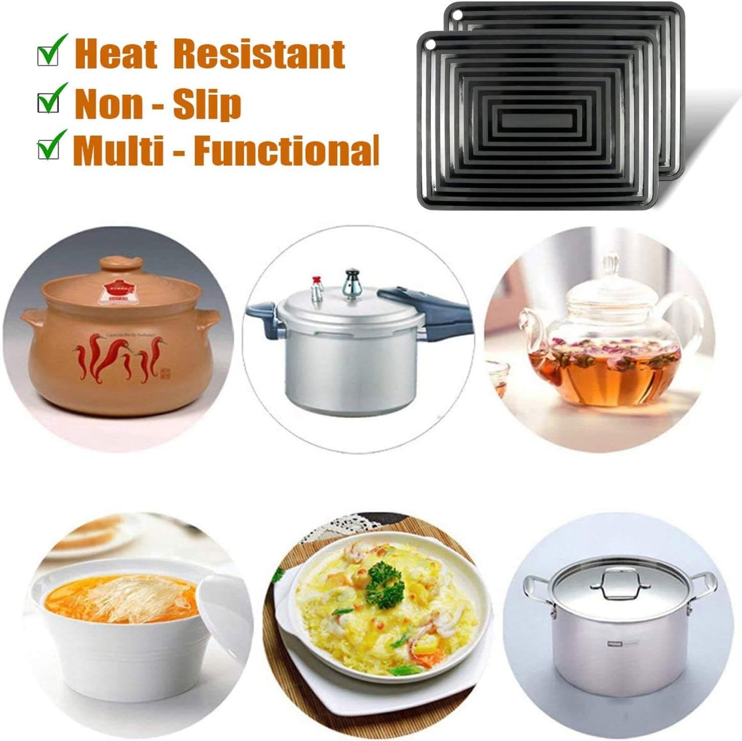 LogHog Large Silicone Trivet Mats for Hot Dishes/Pans, Heat Resistant Pot Holder, 9"x12" Non Slip Flexible Durable Pot Coaster Kitchen Table Mats Set of 2 (Black)