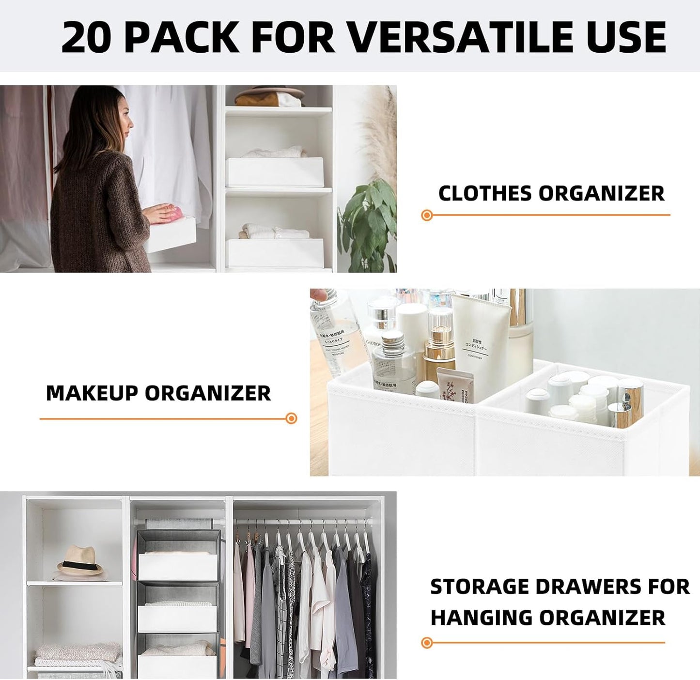 Criusia Drawer Organizer Clothes, 20 Pack Dresser Organizer Bins for Nursery Bedroom, Closet Organization and Storage Dividers for Clothing, Baby Clothes, Underwears, Socks (White)