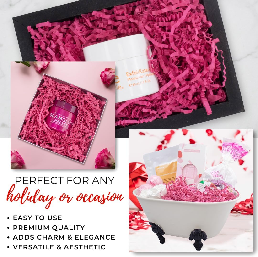 MagicWater Crinkle Cut Paper for Gift Baskets - 2LB - Pink- Perfect for Shredded Paper Filler, Basket Filler, Gift Boxes, Bridesmaid Gifts, Halloween Stuffers & More – Ideal for All Occasions