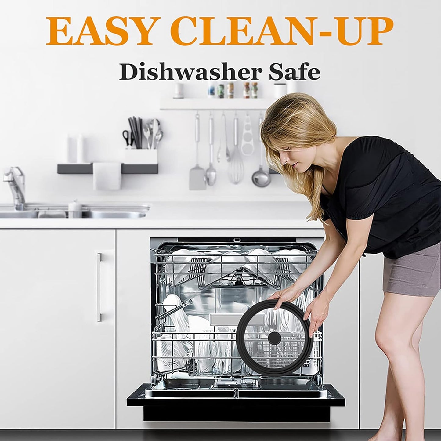 Universal Lid for Pots, Pans and Skillets Vented Tempered Glass with Heat Resistant Silicone Rim, Fits 8 inch, 8.5 inch, 9.5 inch Cookware, Replacement Lid, Black