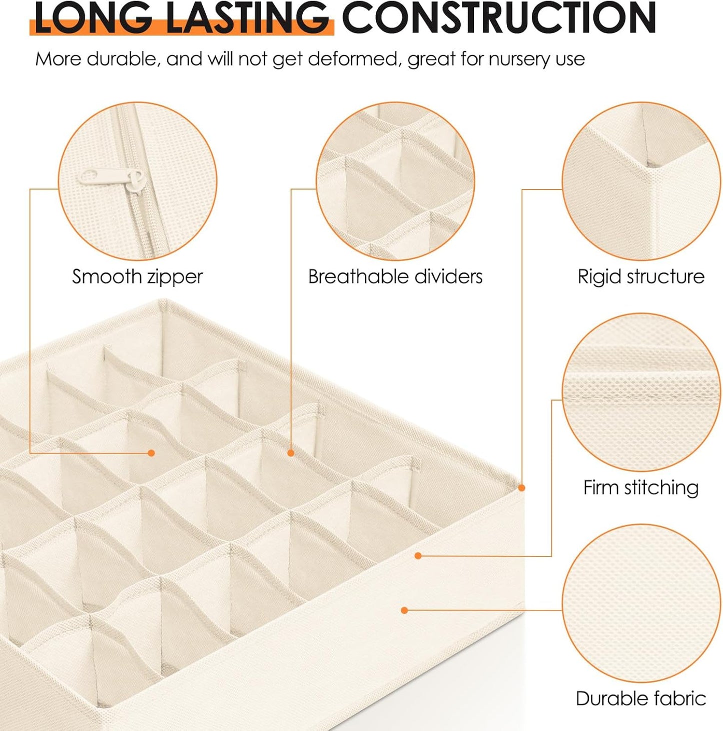 Drawer Organizer Clothes, 16 Pack Dresser Organizer Bins for Baby Clothes, Underwear Sock, Fabric Closet Organization and Storage Dividers for Nursery Bedroom (96 Compartments, Beige)