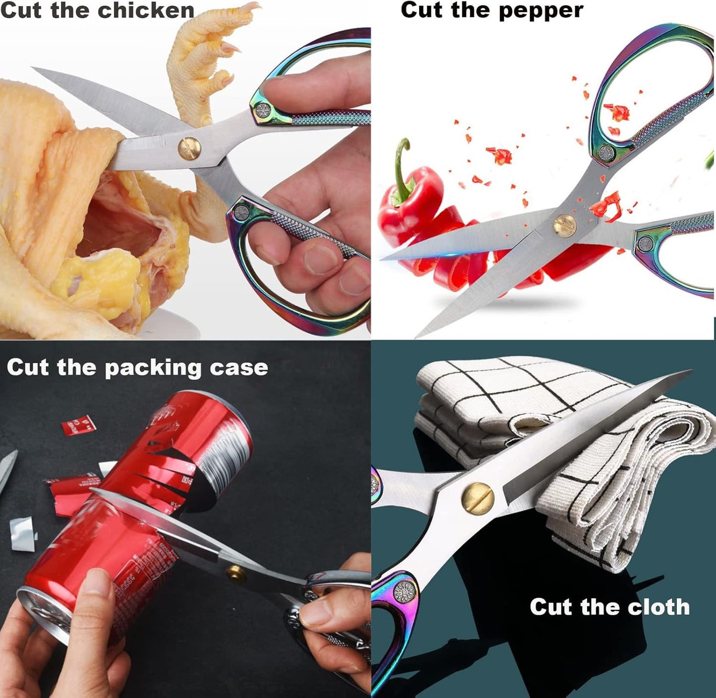 Poultry Shears 2-Pack, Heavy Duty Meat Scissors, Stainless Steel Spring Loaded, Turkey & Chicken Shears, Food Scissors