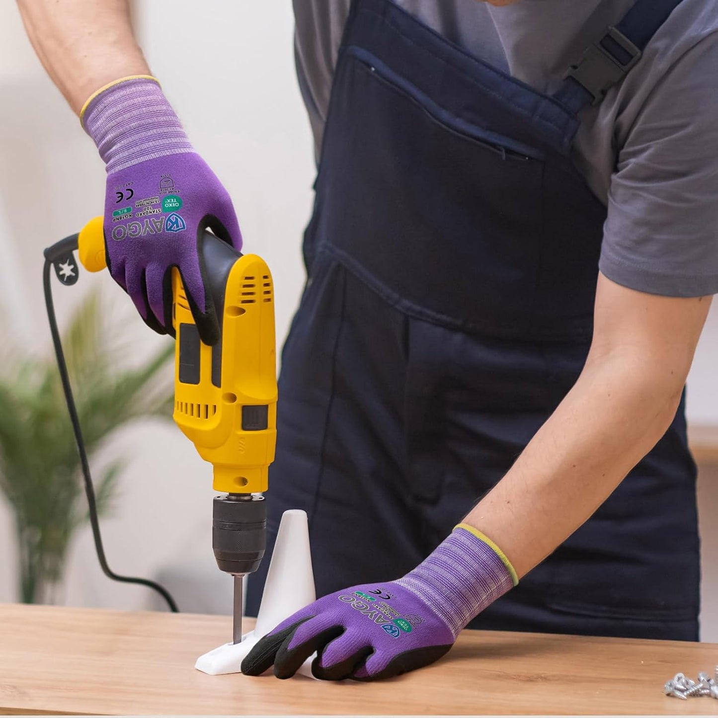 KAYGO Safety Work Gloves MicroFoam Nitrile Coated, 12 Pairs KG18NB,Seamless Knit Nylon Glove for Men and Women, Ideal for Automotive,Warehouse,Construction (S, Purple)