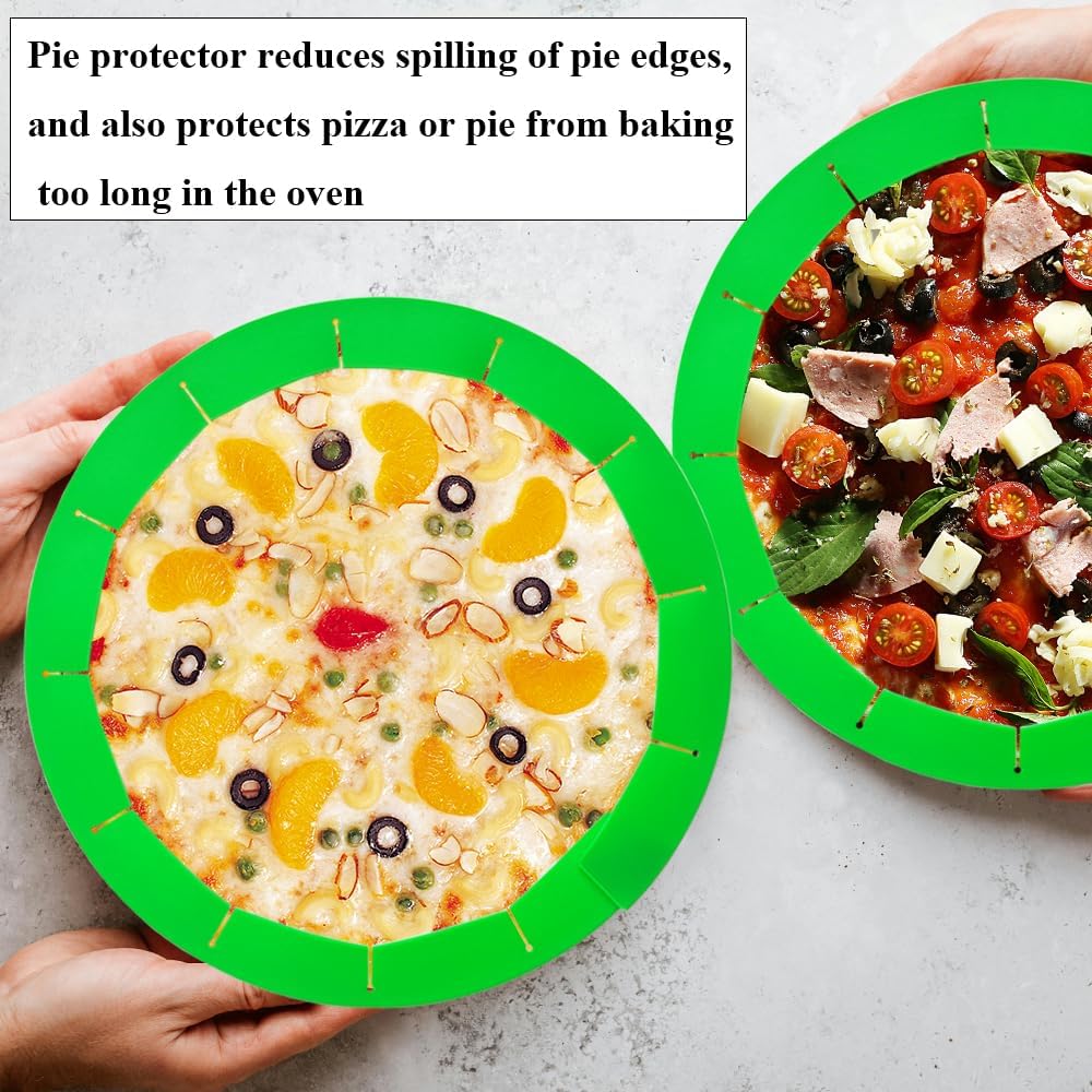 Adjustable Pie Crust Shields Baking Protectors, Silicone Cover Ring Fits 8-11.4 Inch Pies, Baking Pie Pizza Crust Shield Protector Cover for Edges (Green-1pcs)