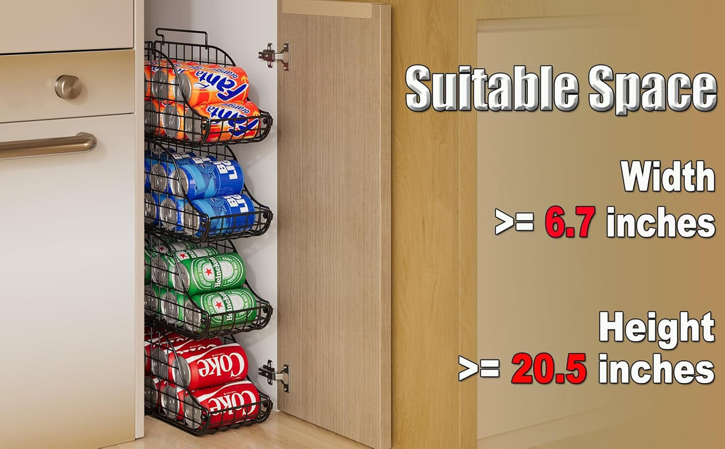 Sonyabecca 6-Pack Can Storage Organizer Pantry, Stackable Kitchen Canned Food Holder With Handles, Can Organizer For Pantry Countertop Cabinet, Beverage Drink Pop Soda Can Dispenser Patent Pending