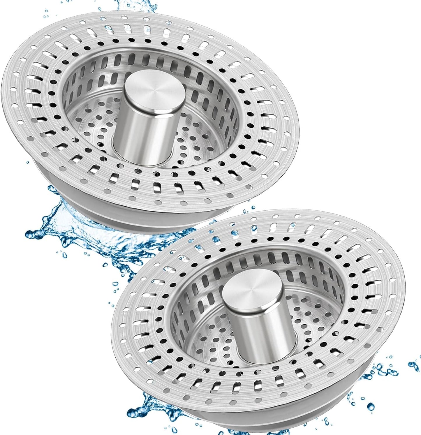 Upgraded 3 in 1 Kitchen Sink Drain Filter - Stainless Steel Sink Stopper, Anti-Clogging Sink Food Catch Basket, Quick Drain Odor Filter Sink Stopper(Silver-2pcs)