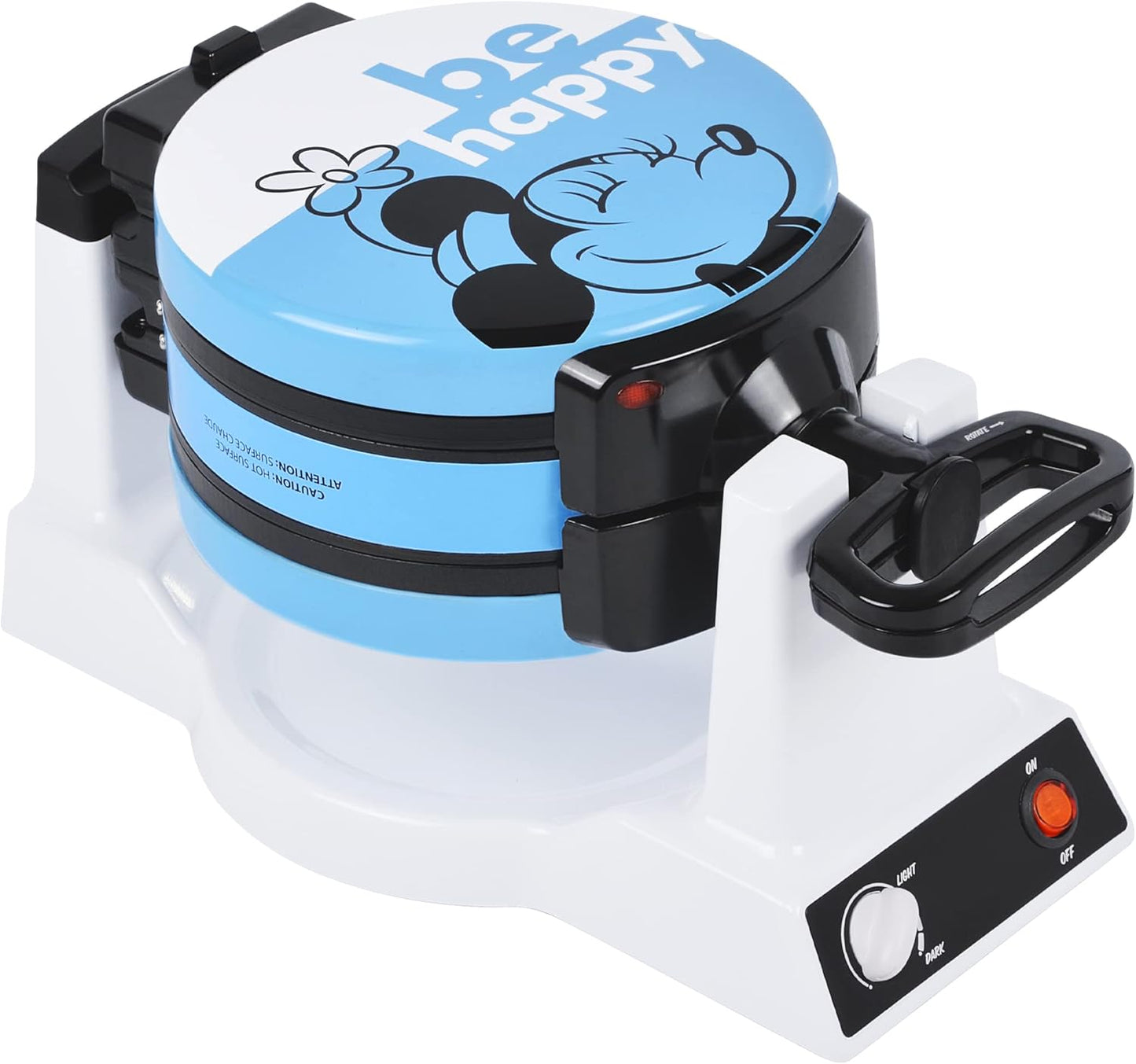 Disney Mickey & Minnie Double Flip Waffle Maker by Select Brands - Rotating Nonstick Waffle Iron - Adjustable Browning Control - Makes 6 Mickey & Minnie-Shaped Waffles