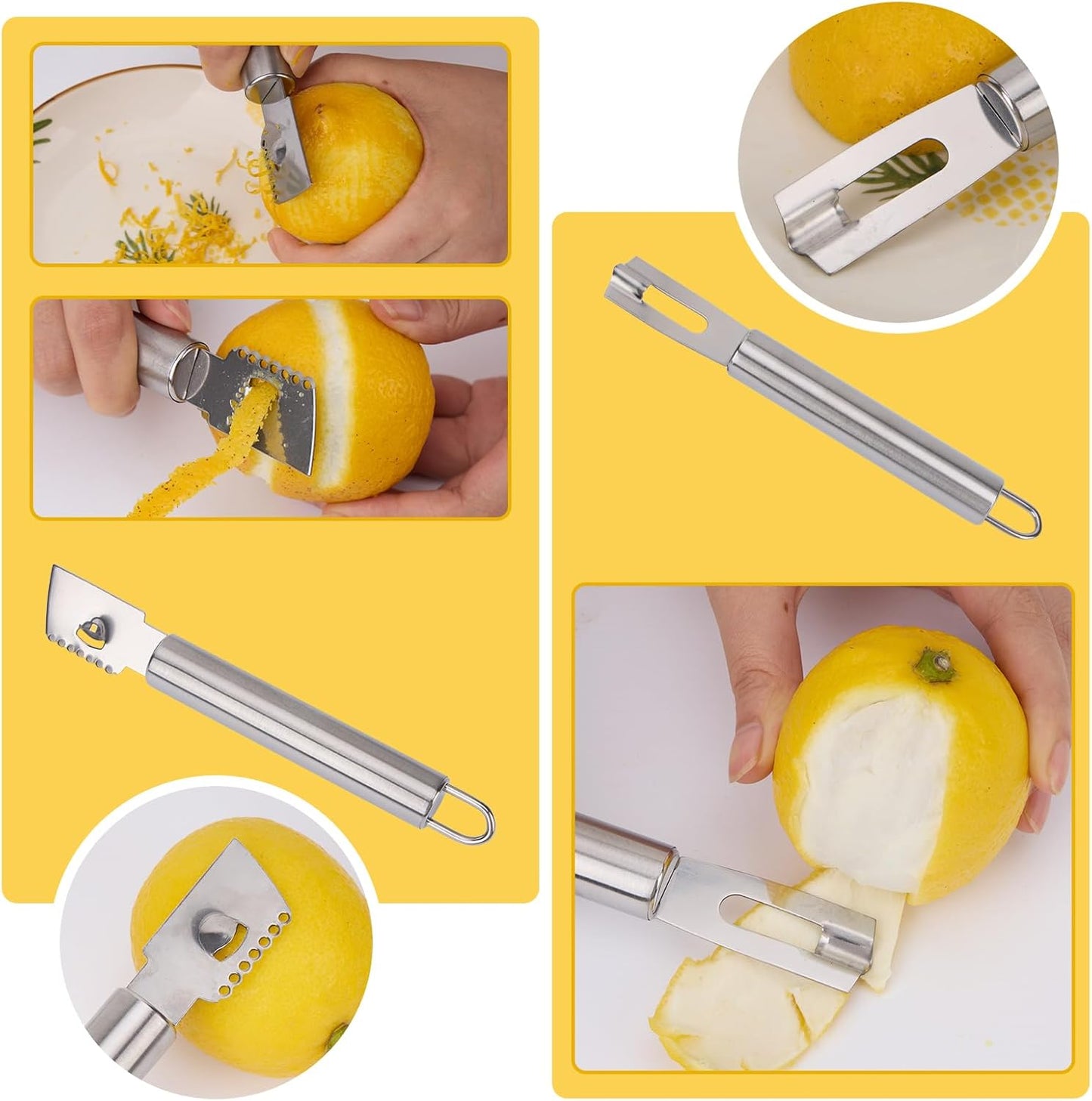 2 Piece Stainless Steel Lemon Zesters, Upgraded Lemon Zester & Channel Knife Set, Citrus Zester & Orange Peeler Tool, Premium Lemon Grater for Family Kitchen, for Bar Bartenders