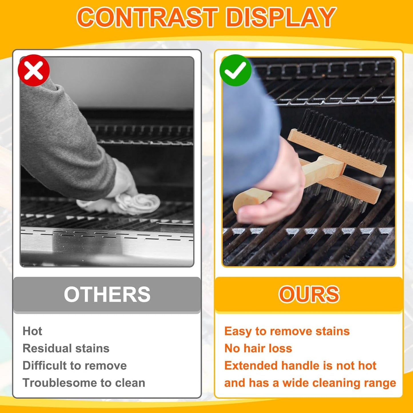 2 Pack Stainless Steel Grill Brush 48 Inch Large Double Ended Grill Brush with Long Handle for Commercial BBQs Outdoor Good Picnic Restaurant Kitchens Dealing with Grease Residue and Buildup