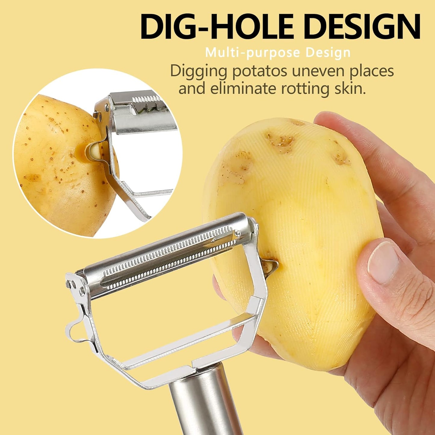 Stainless Steel Peeler Julienne Cutter Slicer for Carrot Potato Melon Vegetable and Fruit with Cleaning Brush