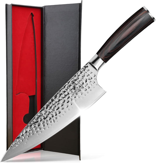imarku Chef Knife - 8 inch Japanese Knife HC Stainless Steel Ultra Sharp Kitchen Knife Hand-Hammered Design, Damascus Chef Knife with Ergonomic Handle, Cooking Knife for Kitchen, Birthday Gifts
