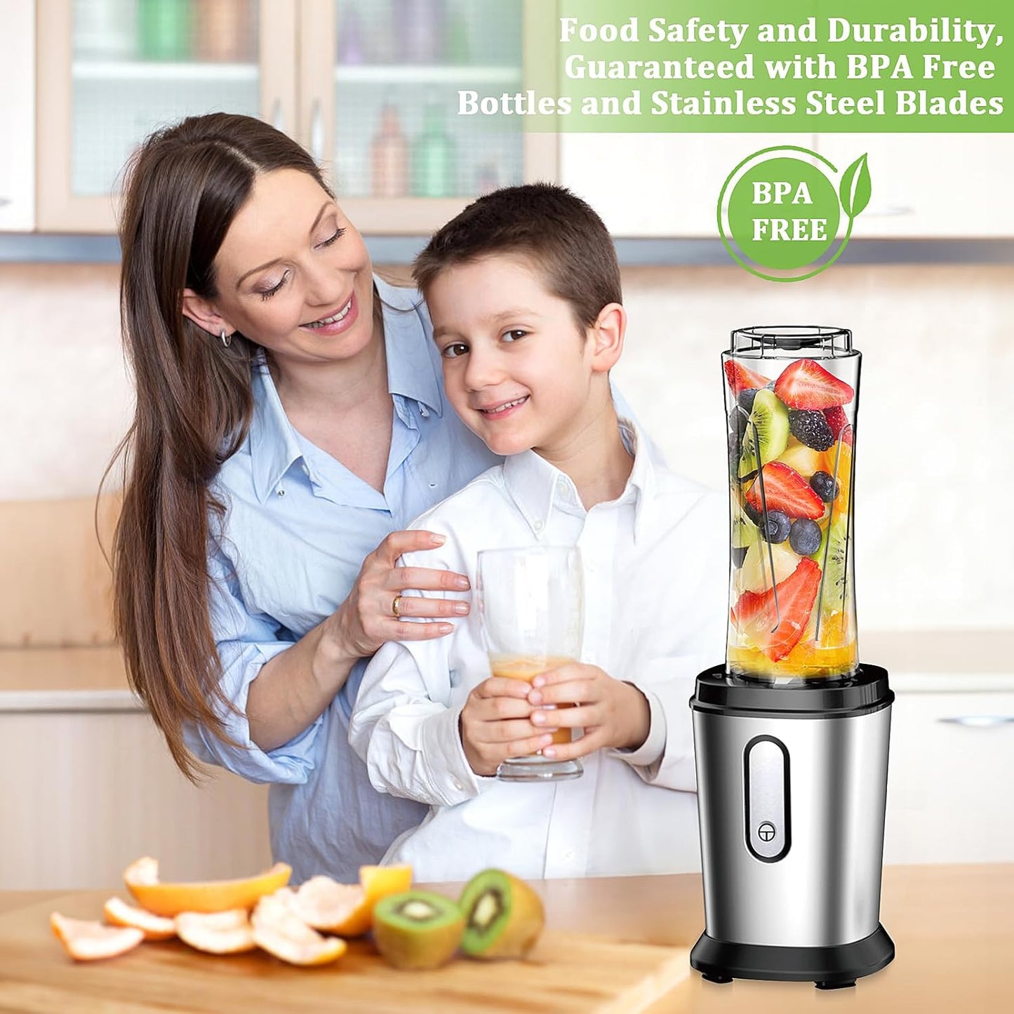 Electric Smoothie Blender, Powerful Small Blender with 2 Portable 20oz Tritan blender Bottles, BPA-Free Personal Blender with 4 Stainless Steel Blades, Mixer Smoothie Maker for Shakes and Smoothies