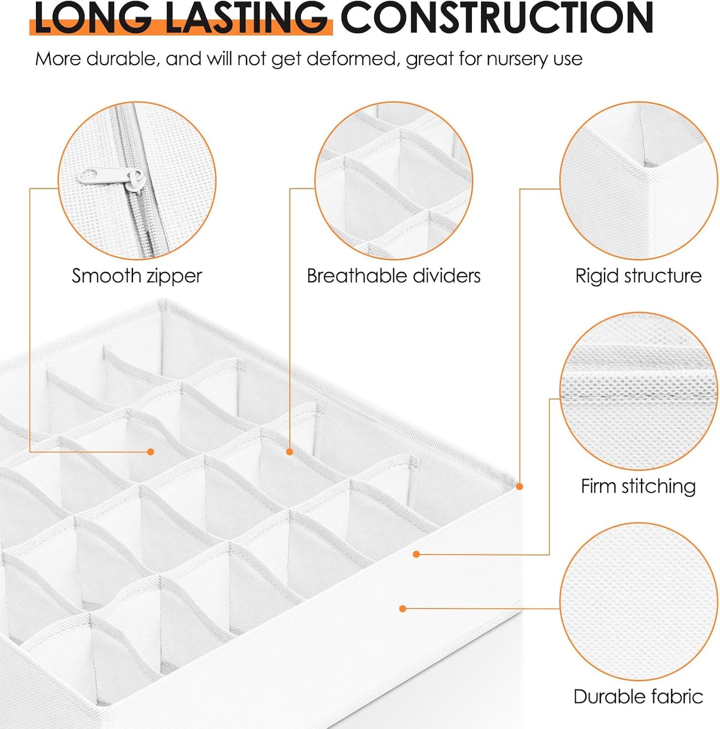 Drawer Organizer Clothes, 16 Pack Dresser Organizer Bins for Baby Clothes, Underwear Sock, Fabric Closet Organization and Storage Dividers for Nursery Bedroom (96 Compartments, White)