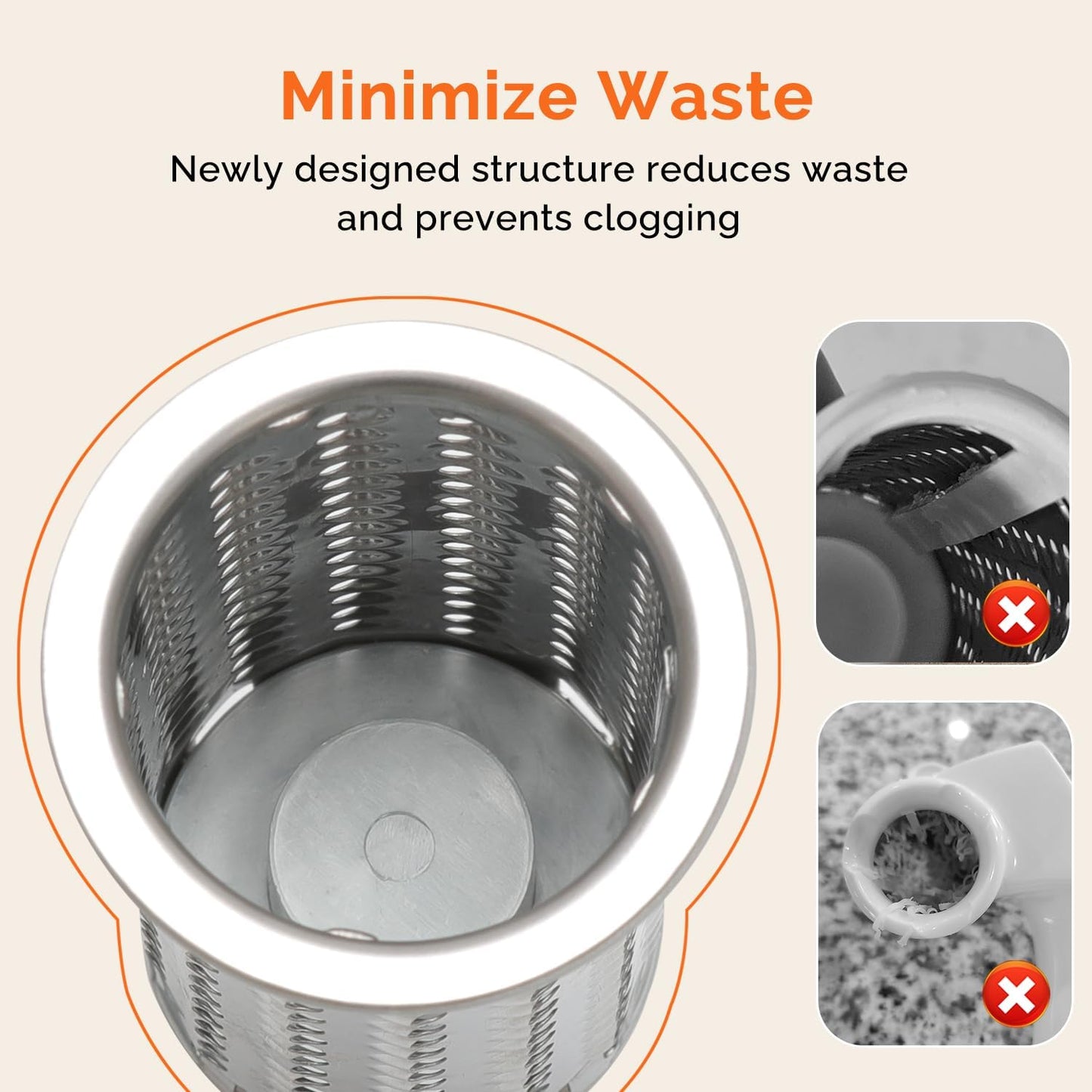 Patented Rotary Parmesan Cheese Grater, Hand Crank Cheese Shredder with Fine & Coarse Drums, Restaurant Quality, White, Stainless Steel & ABS, Dishwasher Safe