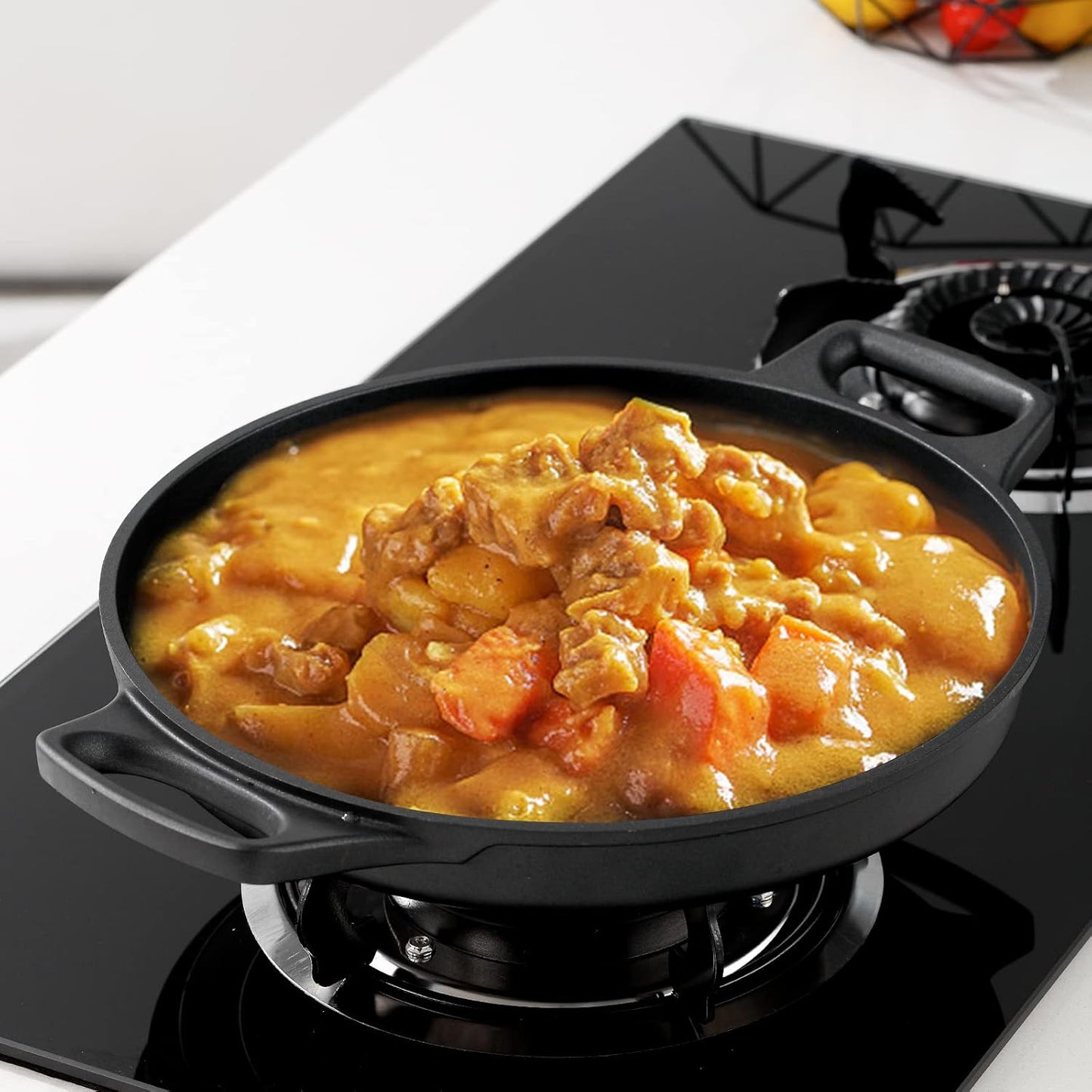 S·KITCHN Cast Aluminum Griddle Pan for Stovetop with Lid - Lighter than Cast Iron Skillet,Round Frying Pans Nonstick Grill Pan Dishwasher & Oven Safe,12IN