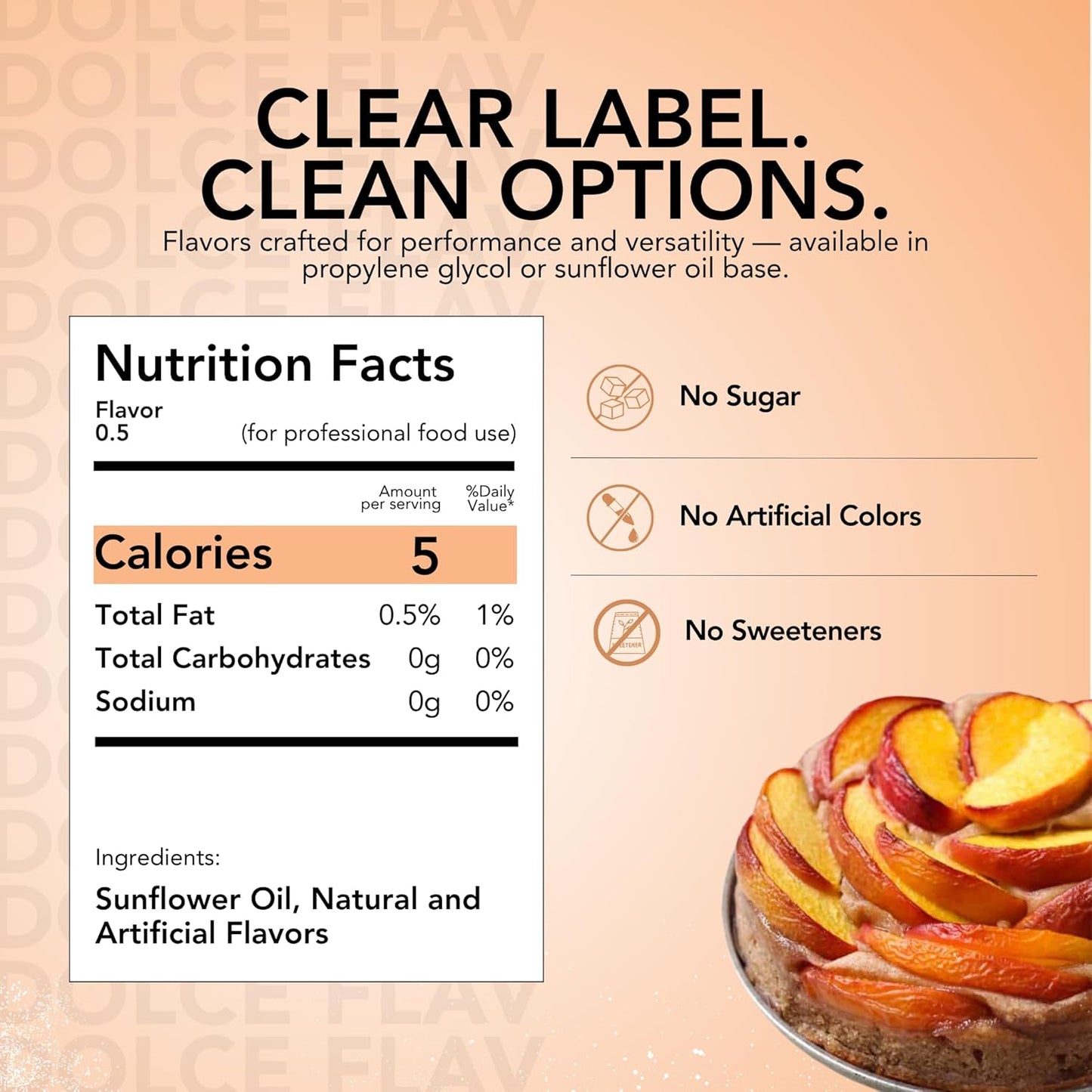 Dolce Flav Peach Extract (Oil-Soluble) 8 oz – Kosher, Sugar-Free, Concentrated Juicy Peach Flavoring for Baking, Chocolates & Desserts, Includes Measured Dropper