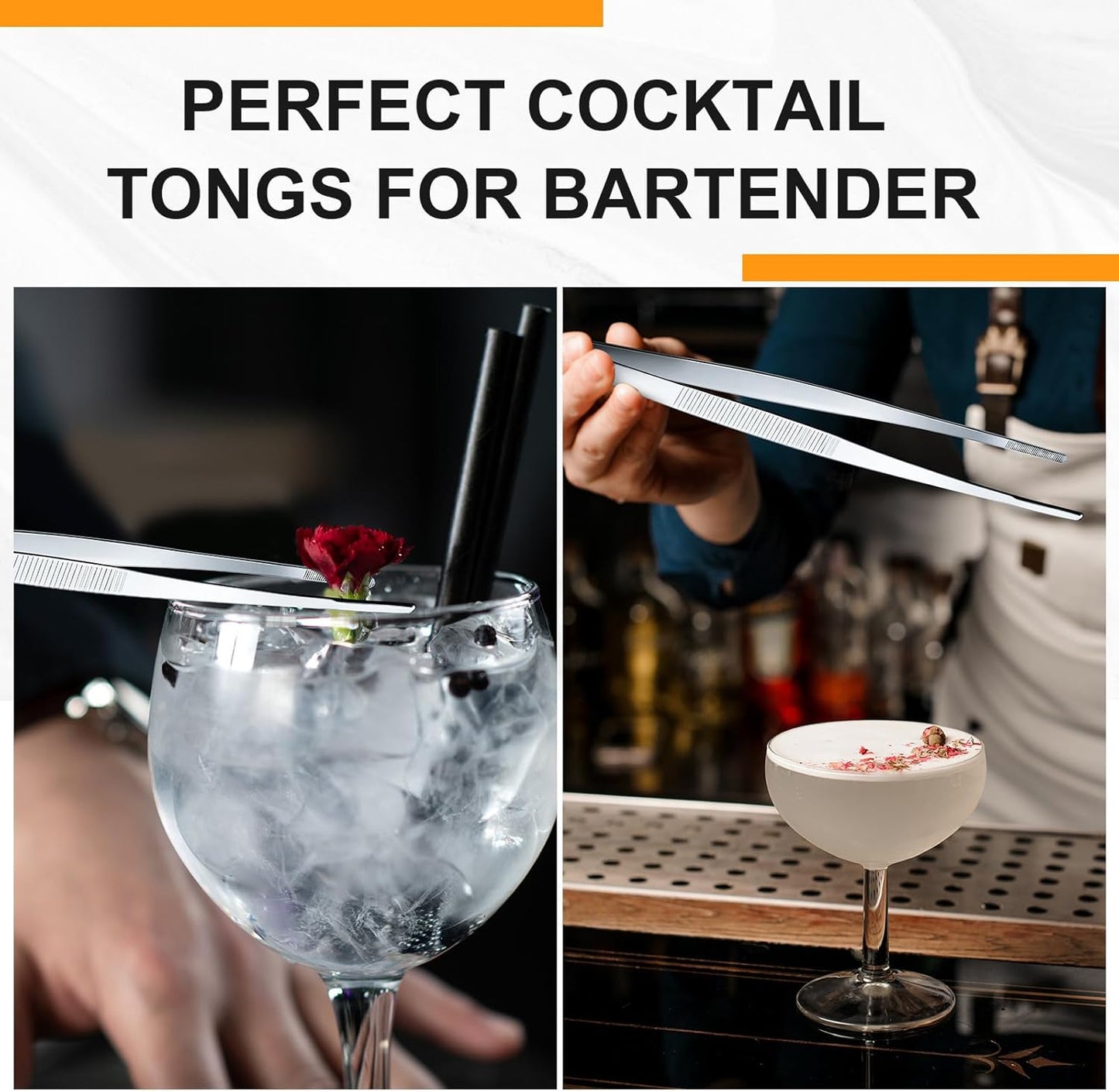 Yaomiao 4 Packs 10 Inch 12 Inch Bar Tweezers Silver Long Garnish Tongs Stainless Steel Kitchen Cooking Tongs Tweezers for Food Cocktail Korean BBQ Bartender Chef, Multi-use