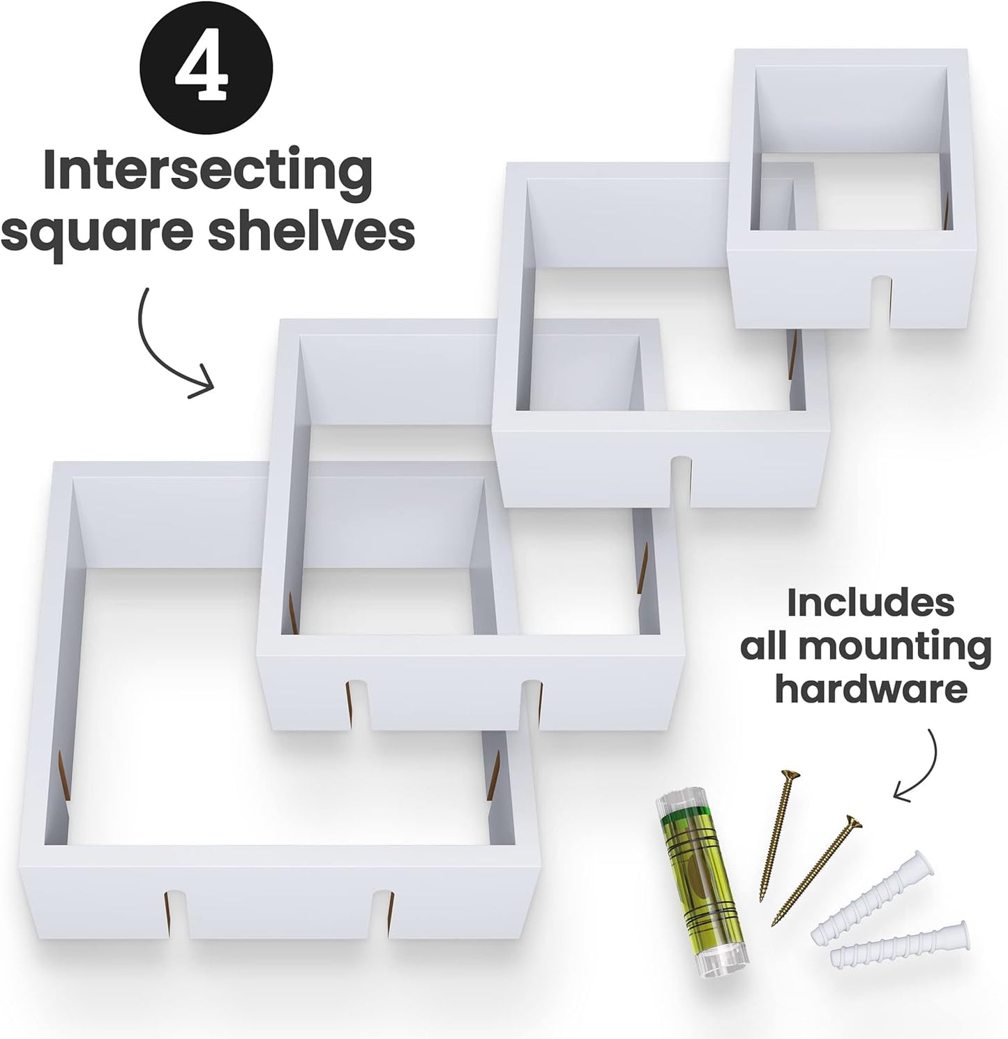 Greenco 4 Cube Intersecting Shelves, Easy-to-Assemble Floating Wall Mount Shelves for Bedrooms and Living Rooms, Natural Finish