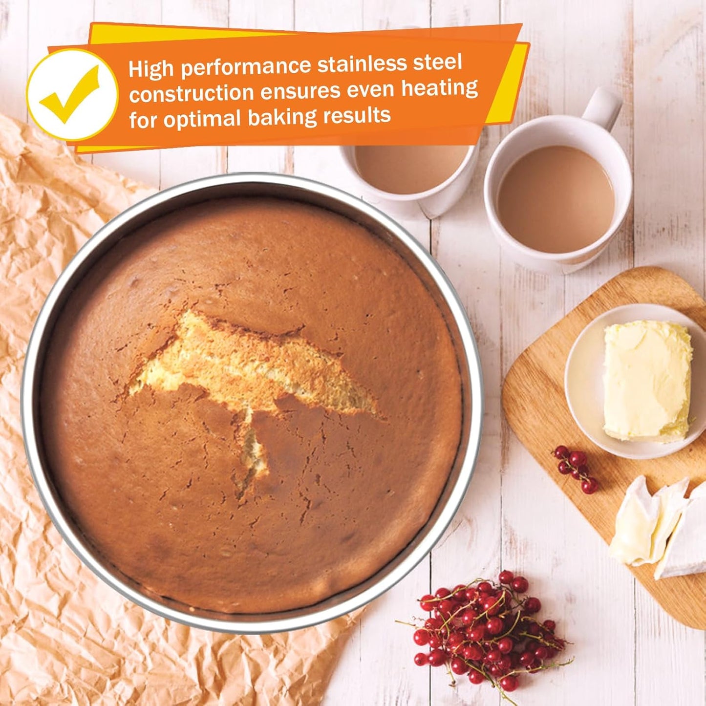 P&P CHEF 8 Inch Round Cake Pan Set of 3, Stainless Steel Round Baking Layer Pans Bakeware for Layer Birthday Cake, Fit Oven/Pots/Pressure Cooker, Leakproof & Dishwasher Safe, Silver