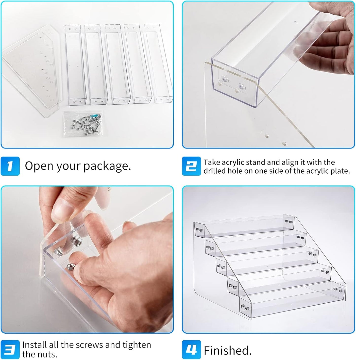 Acrylic Spice Rack, Tiered Spice Rack Shelf Seasoning Organizer for Countertop, Cabinet, Pantry, Kitchen Storage - 5 Tier, 2PCS