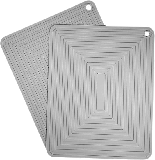Silicone Trivets Mats Set, 9 x 12 Inches Trivets for Hot Pots and Pans, Grey Silicone Hot Pads for Kitchen, Multi-Purpose Heat Resistant Pot Holders 2 Pack