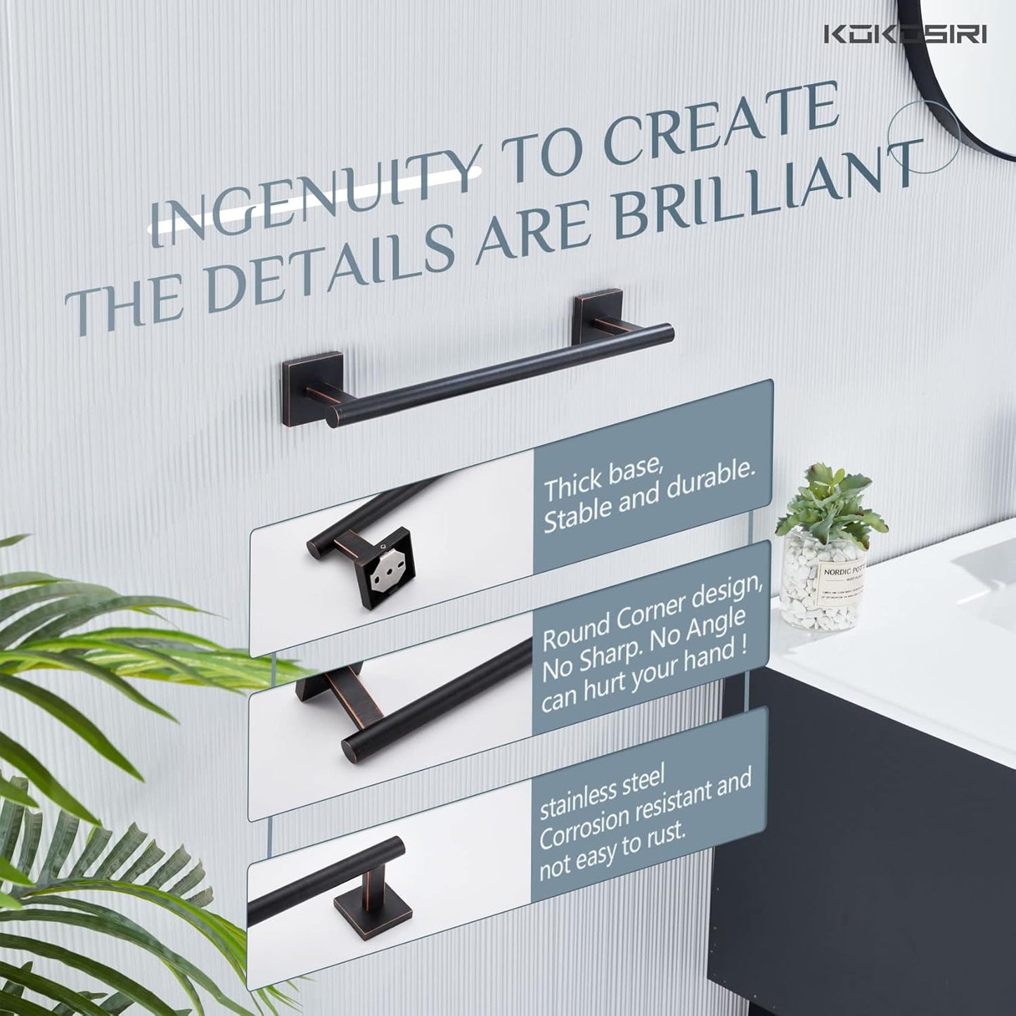 KOKOSIRI Bathroom Towel Bar Bath Towel Holders for Toilet Kitchen Cabinet Wall Mount 24 Inch Oil Rubbed Bronze Stainless Steel B4005ORB-L24