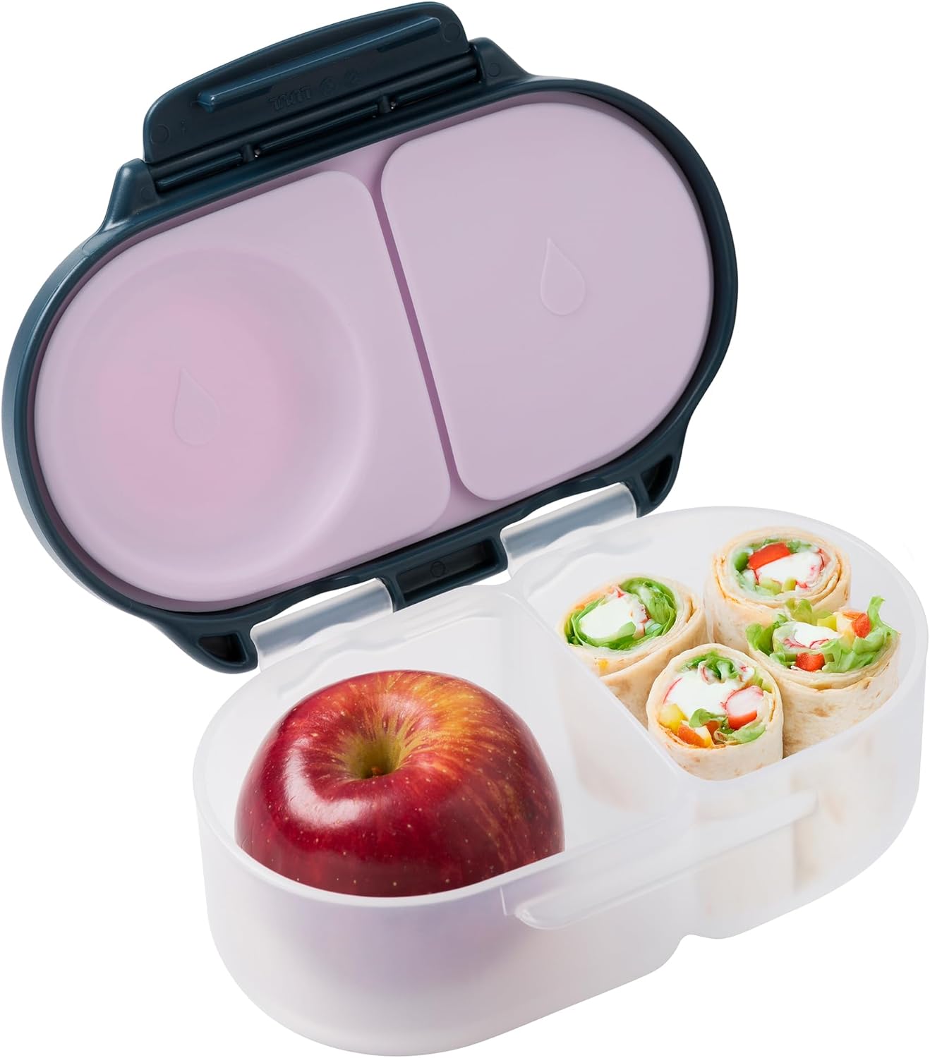 b.box Snack Box for Kids & Toddlers: 2 Compartment Snack Containers, Mini Bento Box, Lunch Box. Leak Proof, BPA free, Dishwasher safe. School Supplies. Ages 4 months+ (Indigo Rose, 12oz capacity)