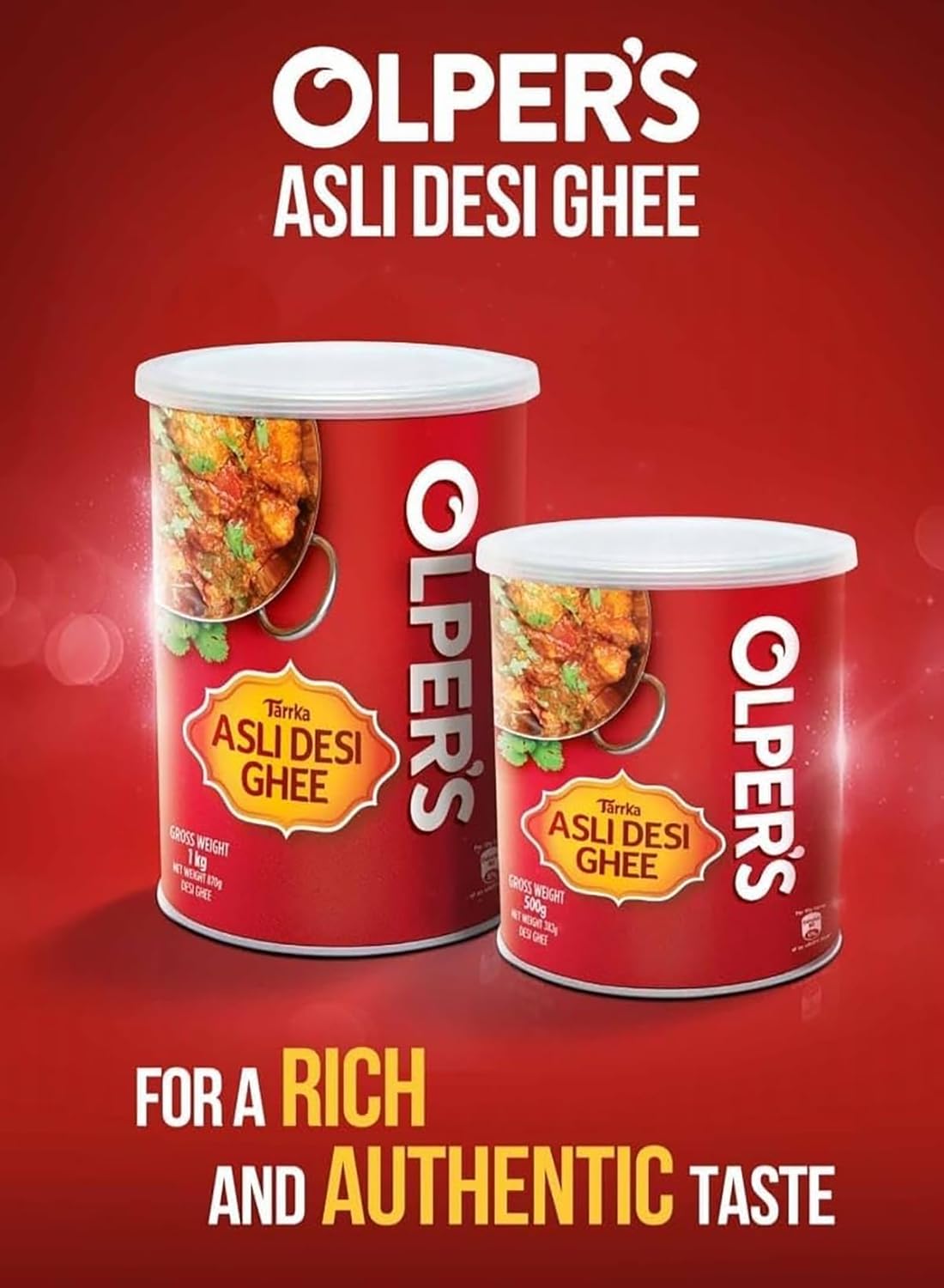 Olper's Tarrka Asli Desi Ghee 1 kg (35.27 Oz) | Pack of 2 | Authentic Clarified Butter | Ideal for Sautéing, Roasting, Baking and Curries