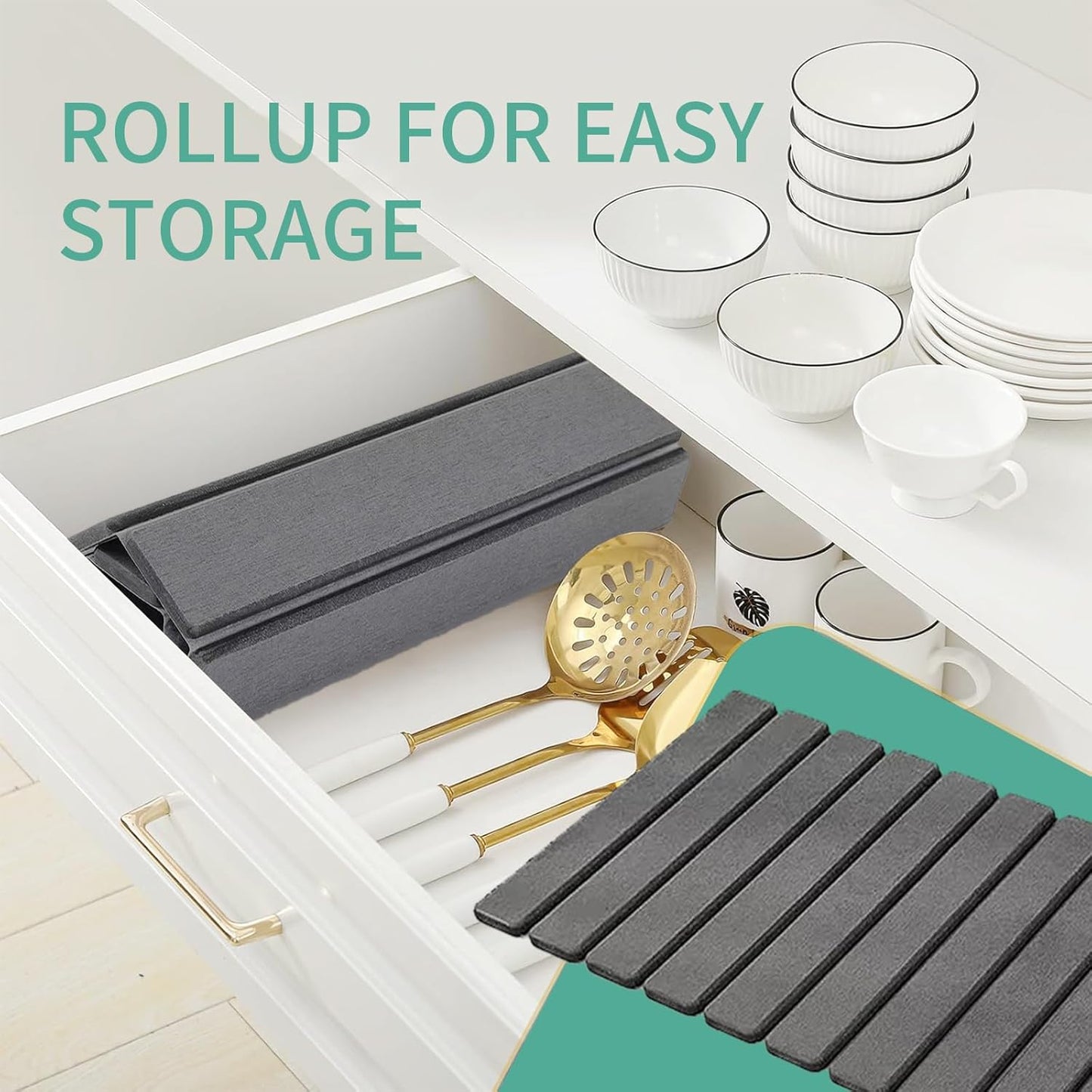 Stone Drying Mat for Kitchen Counter, Collapsible Dish Drying Mat, Fast Drying Diatomaceous Earth Dish Drying Mats, Water Absorbent Diatomite Kitchen Mat （Dark gray, small size）