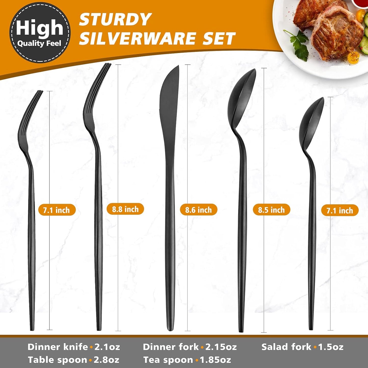 Matte Black Silverware Set, Oliviola 40-Piece Stainless Steel Flatware Cutlery Set Service for 8, Satin Finish Kitchen Utensil Set, Dishwasher Safe