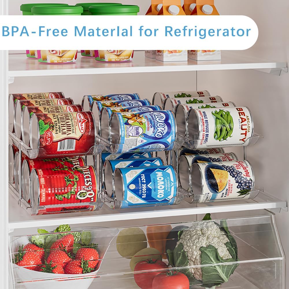 Can Organizer For Pantry, Adjustable Height And Width Canned Goods Organizer, Soup Can Rollers Organizer Holds Up to 48 Cans for Kitchen Cabinet or Refrigerator (CLear 4 Tier)