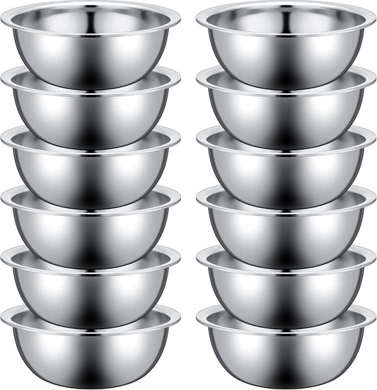 Pinkunn Set of 12 Stainless Steel Mixing Bowls, Nesting Metal Prep Salad Bowl Bulk Kitchen Large Reusable Baking Food Container for Hotel Restaurant Home Cooking, Silver(11 x 3.54 Inch)