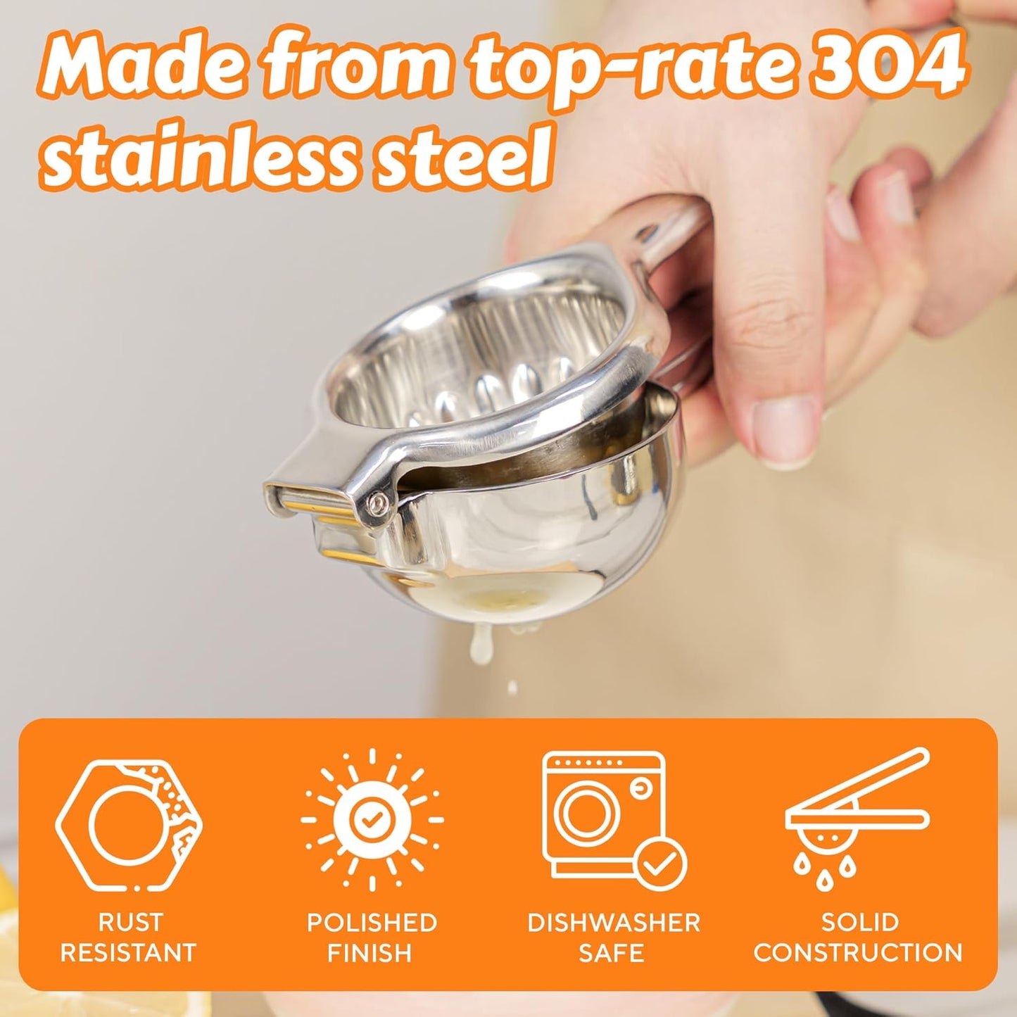 Stainless Steel Lemon Squeezer | Heavy Duty Handheld Juicer with X-Large Bowl | Premium Manual Citrus Press | Stainless Steel Lemon Lime Squeezer & Juicer Hand Press | Rust-Resistant, Dishwasher Safe