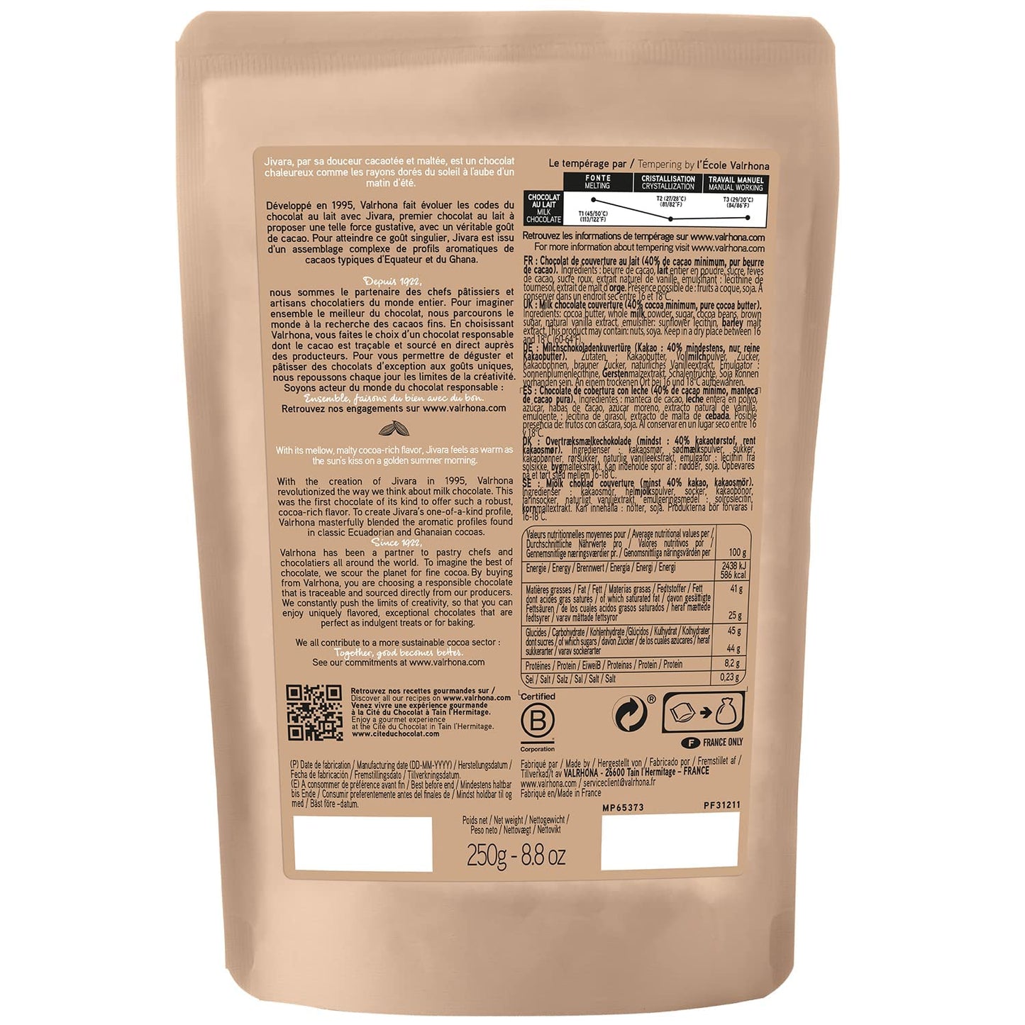 Valrhona Premium Baking Chocolate Discs (Feves), Creamy JIVARA 40% w/Hints of Vanilla and Malt, and Milk Chocolate IVOIRE 35% w/Hints of Vanilla & Warm Milk, For Cookies, Cakes, and more