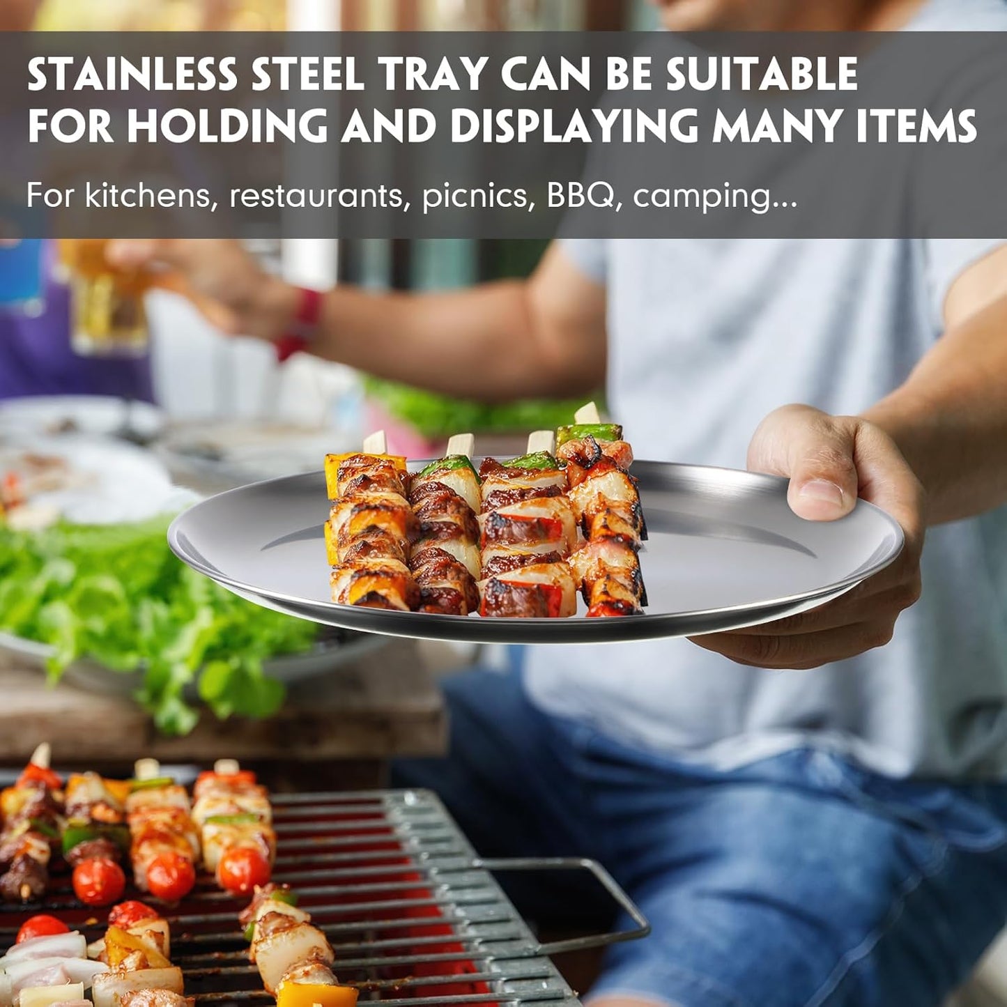 Thenshop 8 Pieces 8 Inch Pizza Pans Bulk Stainless Steel Sets Round Bakeware Pizza Trays for Oven Kitchen Baking Home Restaurant Picnics Holiday Activities Safe Sturdy Reusable Easy Clean(Silver)