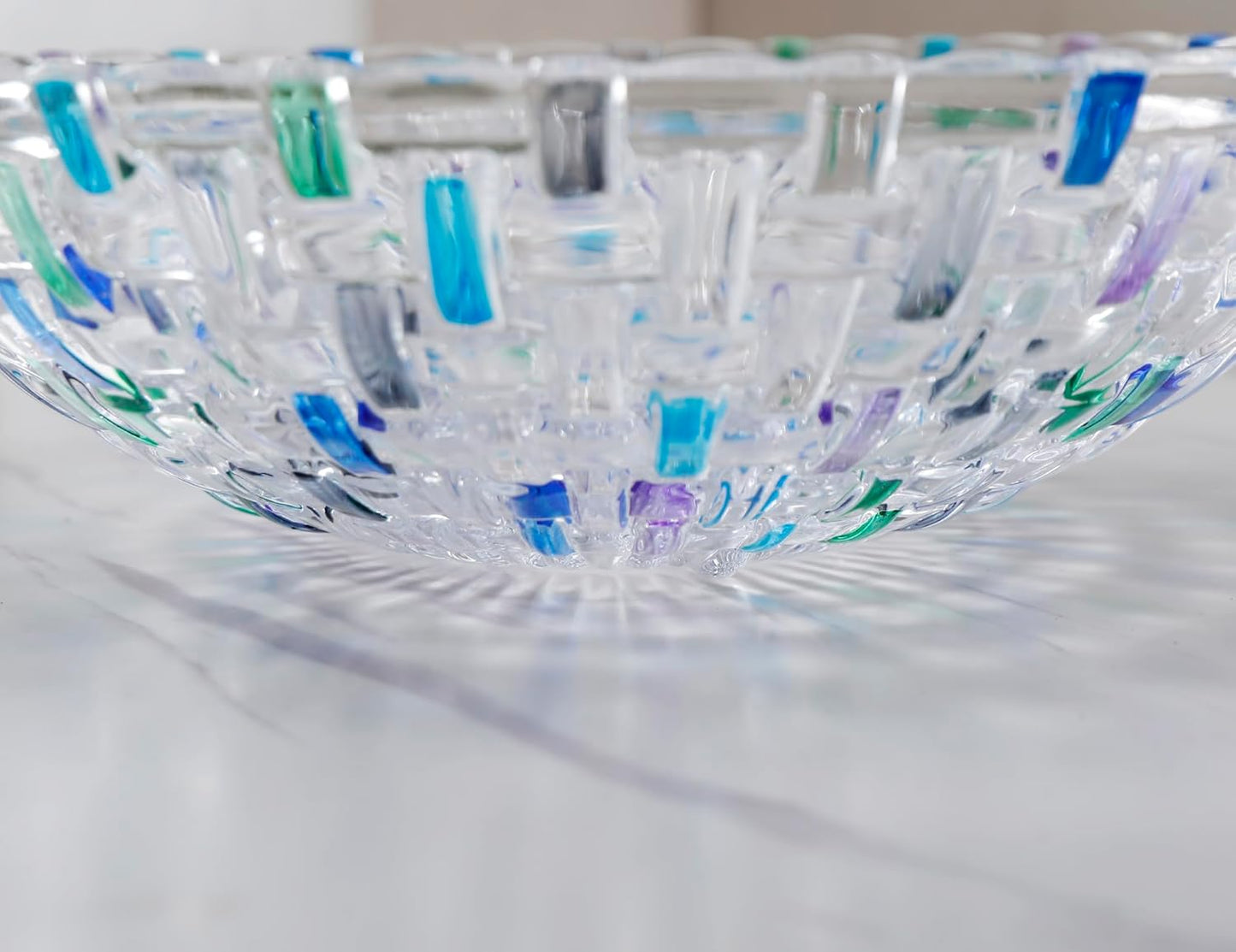 Hand Painted Blue Woven Glass Crystal Salad & Fruit Bowl Decoration,Centerpiece For Home,Office,Wedding Decor, Fruit, Snack, Dessert, Server (Blue)