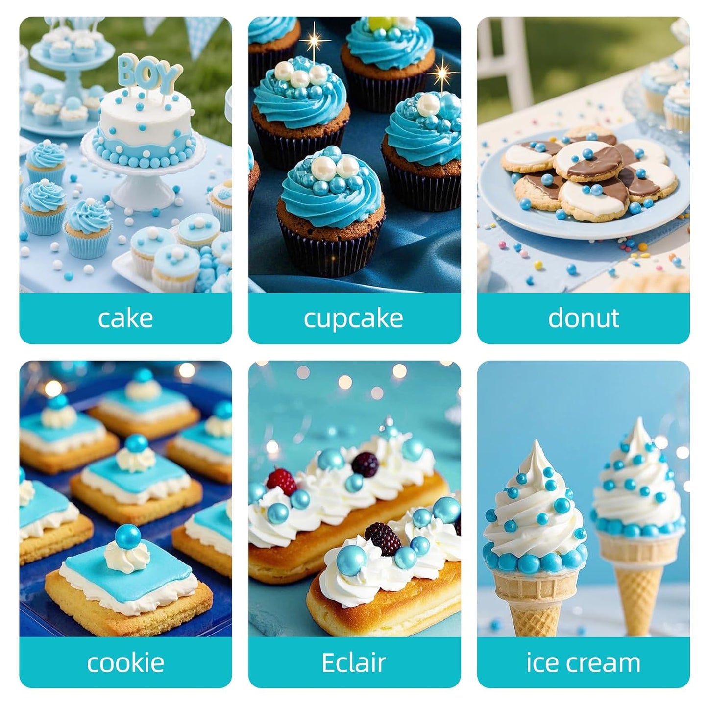 Edible Pearl Sprinkles,Blue Pearl Sugar Sprinkles,130g/4.58oz Mix Size,Baking Edible Cake Decorations, Cupcake Toppers,Cookie Decorating Donuts Ice Cream Toppings,Wedding Party Supplies