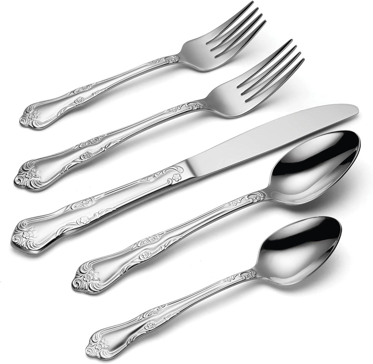 Oneida Azalea 20 Piece Everyday Flatware, Service for 4, 18/0 Stainless Steel, Silverware Set, Dishwasher Safe, Silver