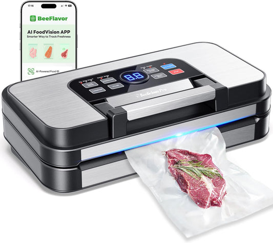 95Kpa Powerful Precision Pro Vacuum Sealer, with 10-in-1 Functions, Easy-Lock Handle, Double Heat Seal & Double Pump, Vacuum Sealer Machine for Food with Bags Storage, Built-in Cutter, Stainless Steel
