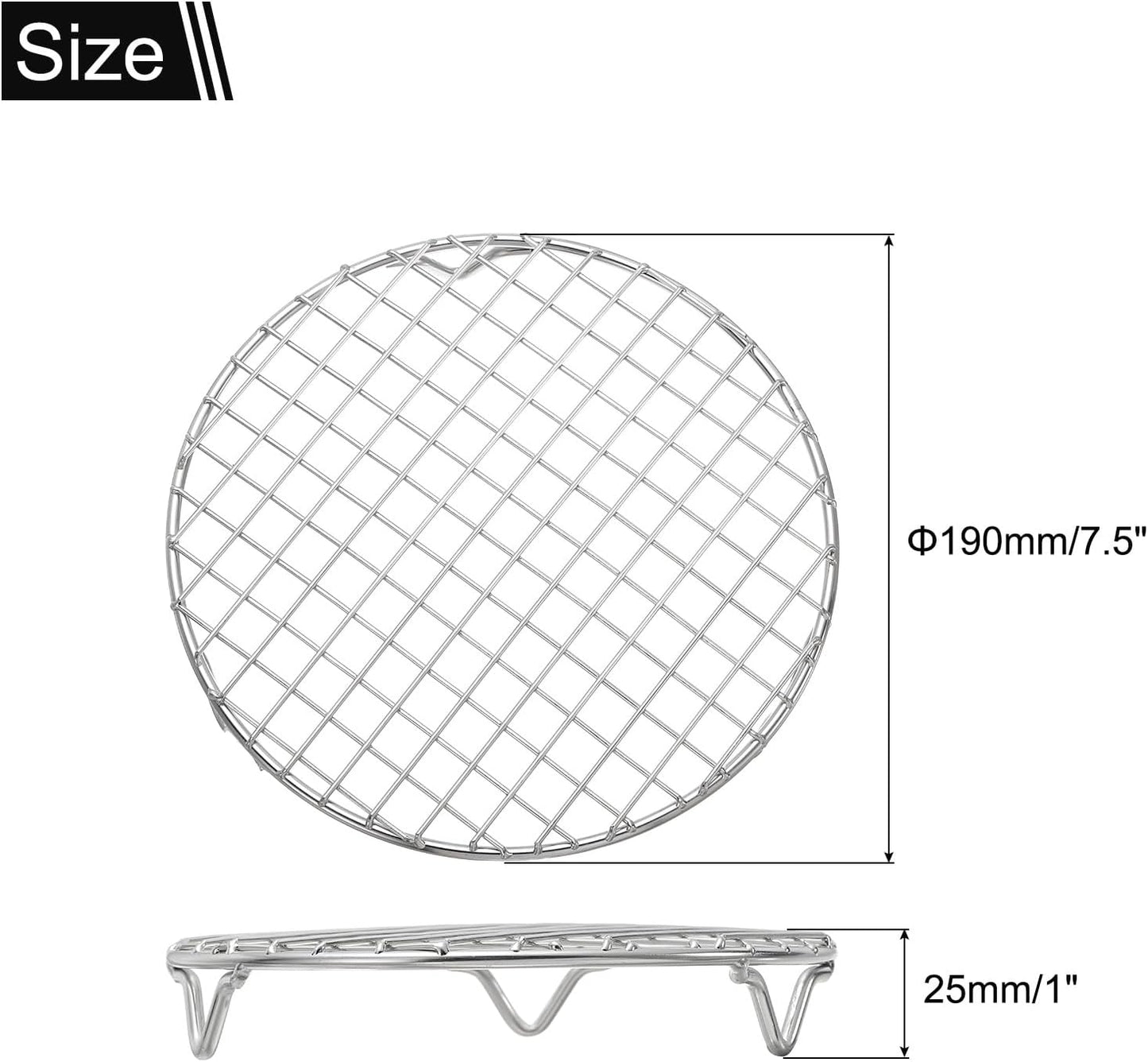 uxcell Round Cooking Rack with Legs, Dia 7.5 Inch 304 Stainless Steel Barbecue Grill for Cooking Baking Barbecue Air Fryer Racks, Silver