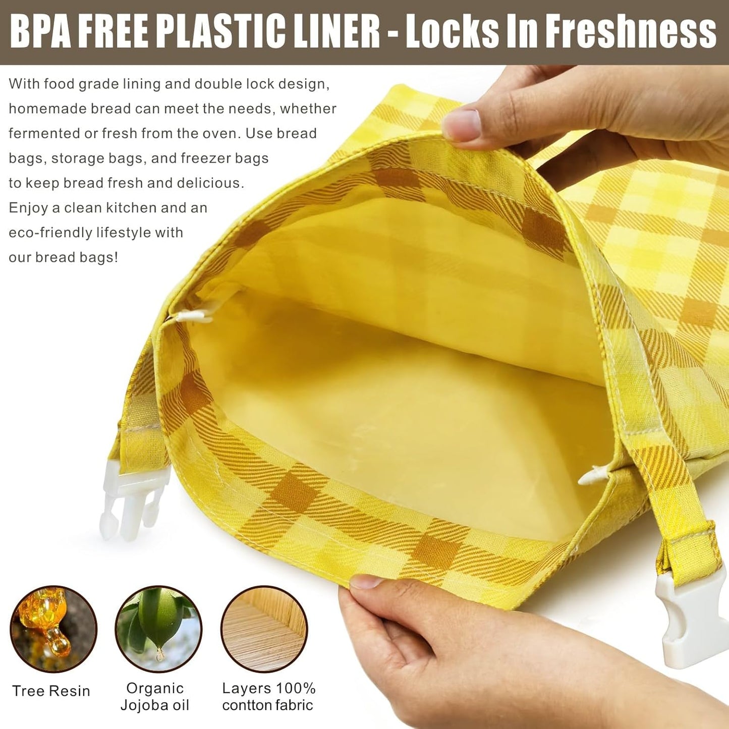 Mosucoirl Beeswax Bread Bags 2 Pack, Reusable Bread Storage Boxes for Homemade Sourdough, Cotton Food Bags Loaf Containers to Keep Fresh Large (Yellow)