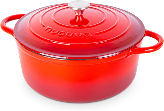 Cast Iron Dutch Oven with Lid – Non-Stick Ovenproof Enamelled Casserole Pot – Sturdy Dutch Oven Cookware – Red, 7.3-Quart, 30cm – by Nuovva