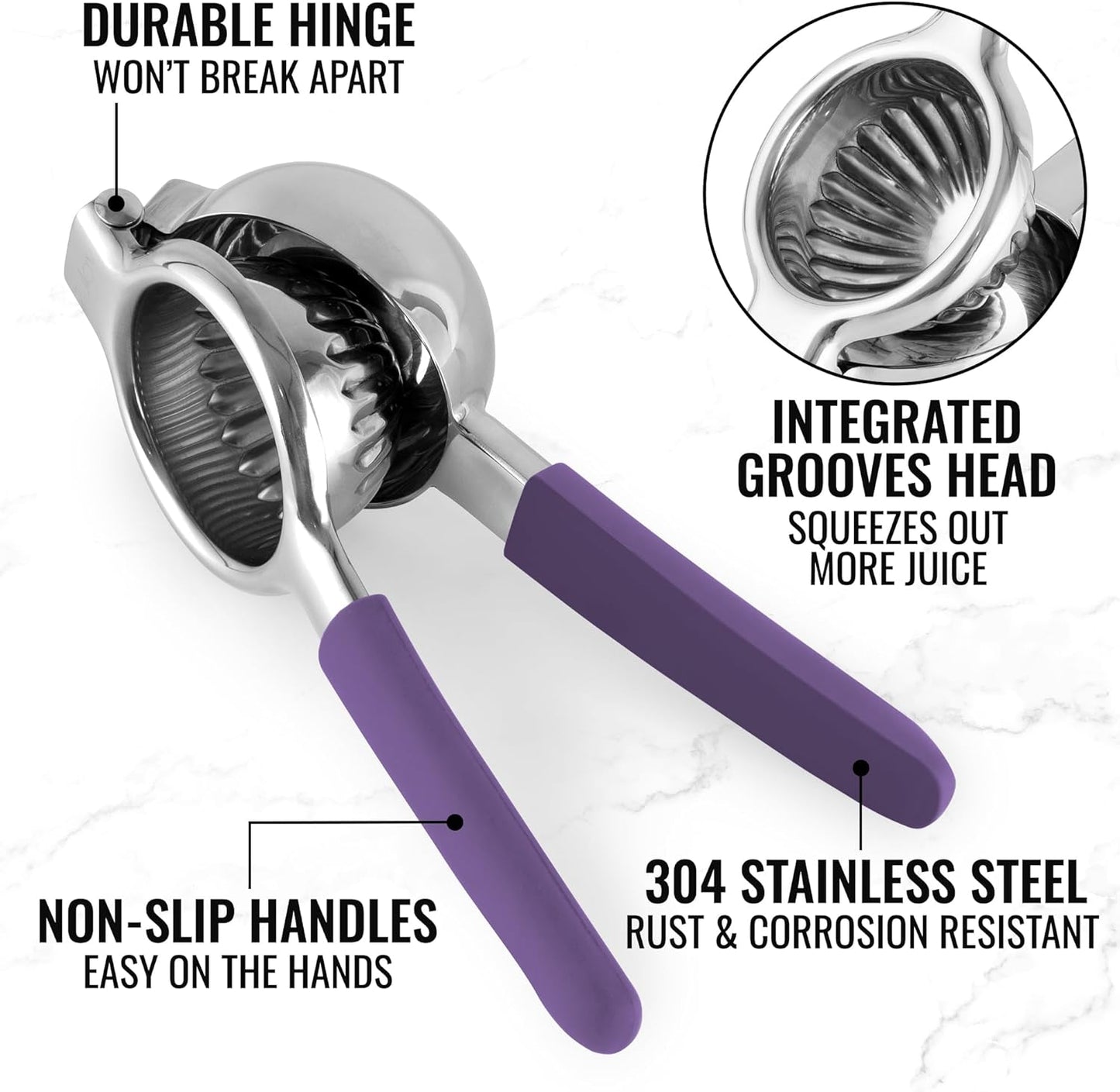 Zulay Lemon Squeezer Stainless Steel with Premium Heavy Duty Solid Metal Squeezer Bowl and Food Grade Silicone Handles - Large Manual Citrus Press Juicer and Lime Squeezer Stainless Steel (Purple)