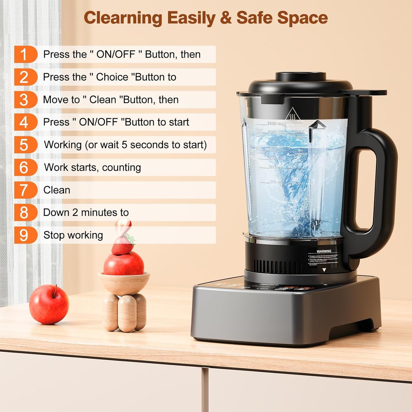 Blenders for Kitchen with Heating, PRASKY 1000W Professional Glass Blender 55oz, 1000 RPM High Speed Shake Juice for Smoothies Blender Keep Warm, Auto Clean for Ice Crushing Soups Sauces (Sliver)