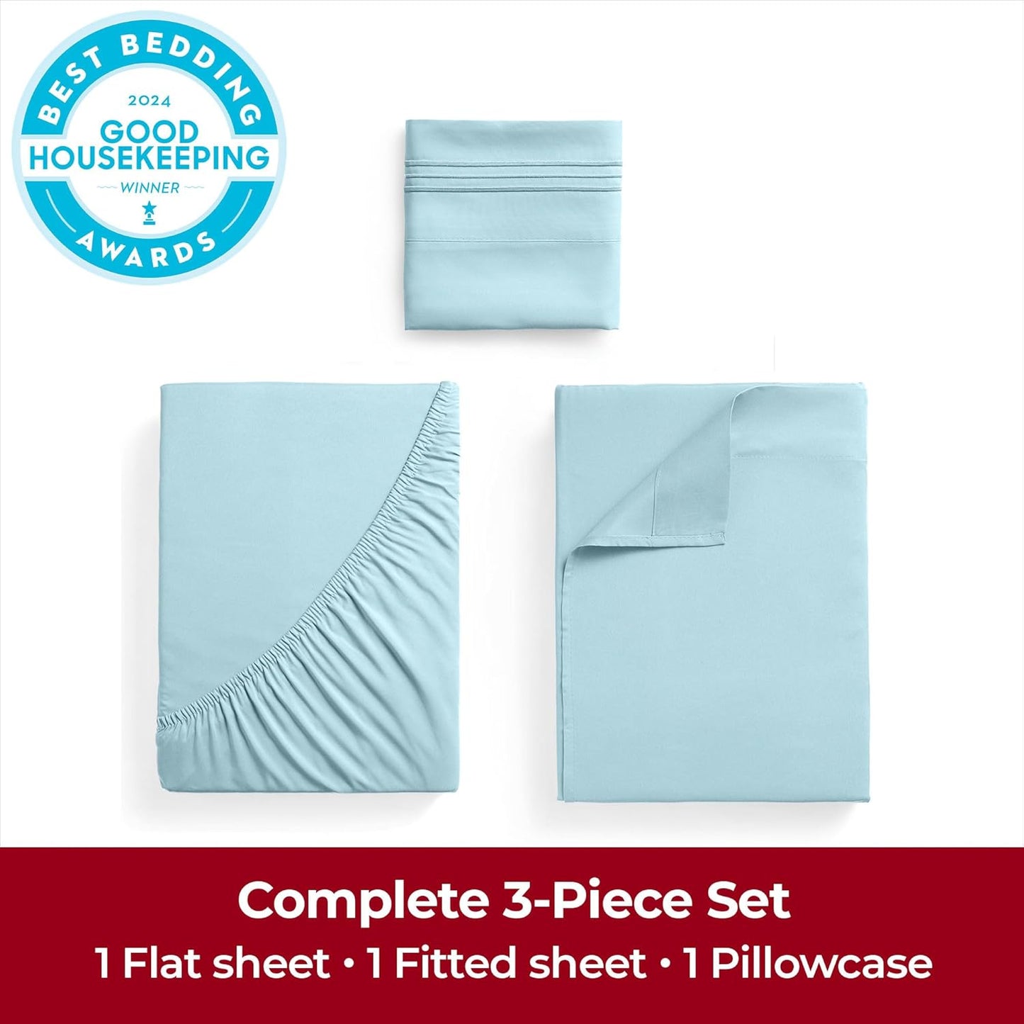Mellanni Twin Sheets Set - 3 PC Iconic Collection Bedding - Hotel Luxury, Extra Soft, Cooling Bed Sheets - Wrinkle, Fade, Stain Resistant (Twin, Aqua)