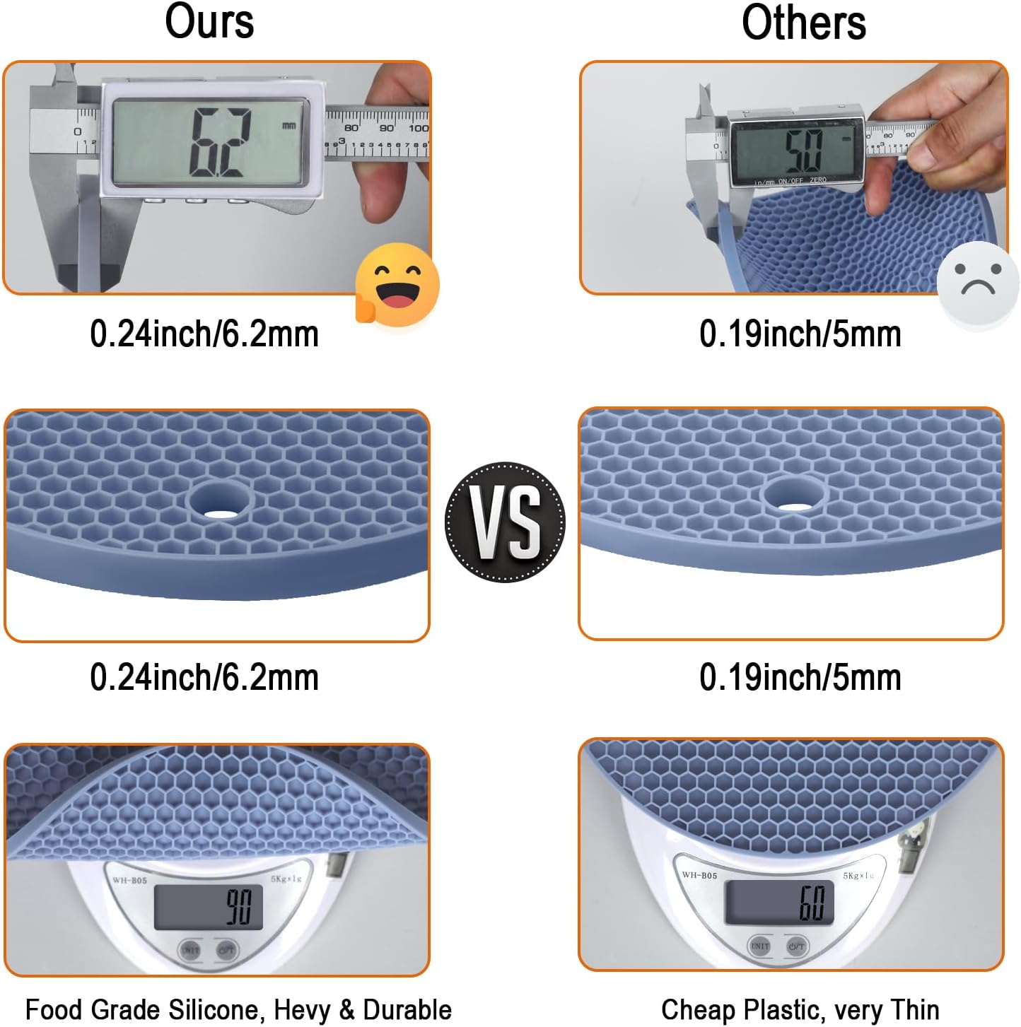 Silicone Trivets for Hot Dishes, Multi-Purpose Pot Holders 4PCS 2 Sizes 7 Inch & 9 Inch, Heat Resistant Non-Slip Silicone Trivet Mats Hot Pads for Kitchen Counter, Trivet for Hot Pots and Pans (Blue)