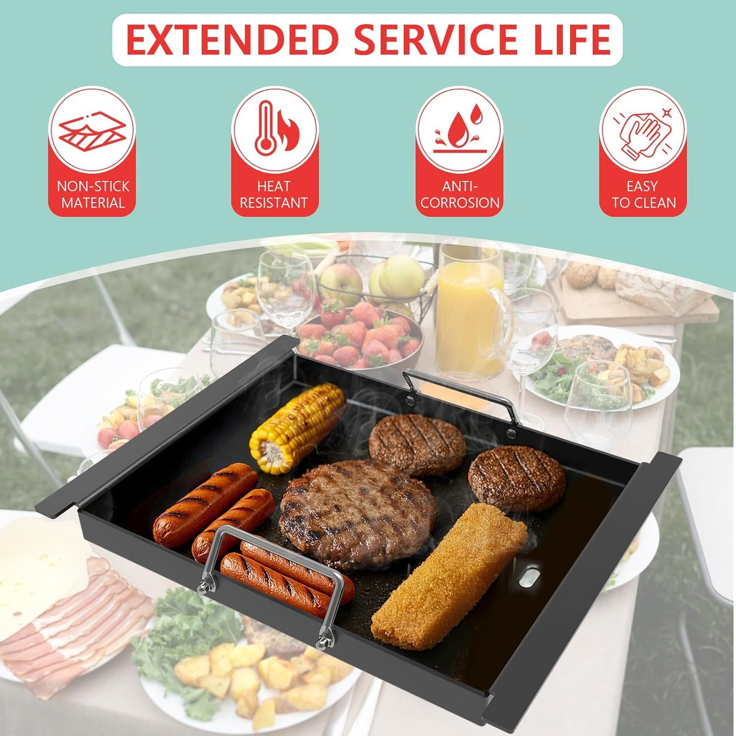 16517 Half Size Griddle Insert for Bull Grill 4 Burner Angus 41628 47628 41629, Griddle Plate for Outlaw 30" 26039 26038, for Bull Premium 18248 18249, Lion L75000 Grill Parts, Non-stick Carbon Steel